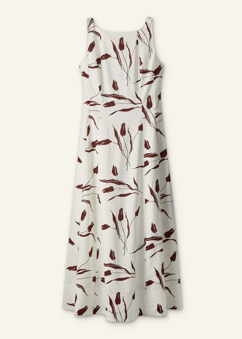 Cream Crease-Less Linen Fit + Flare Maxi Dress