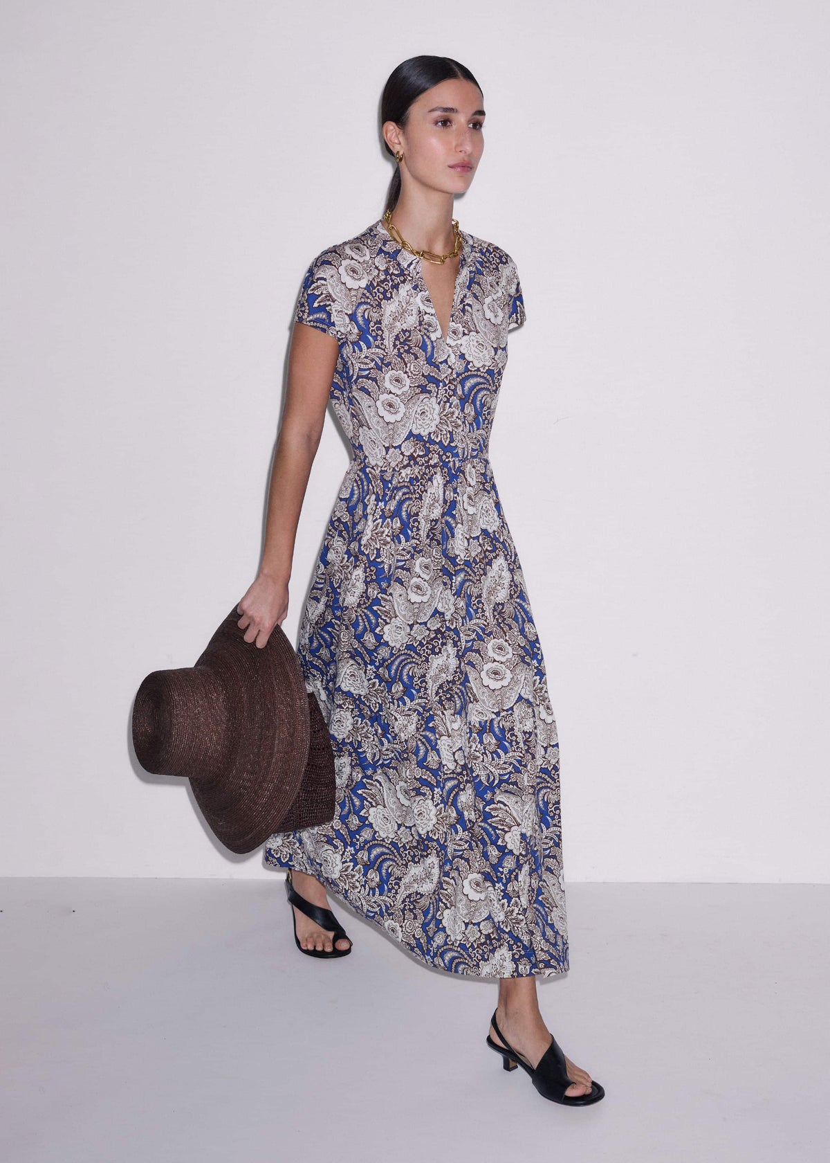 Blue Elaborate Botanical Tiered Maxi Dress