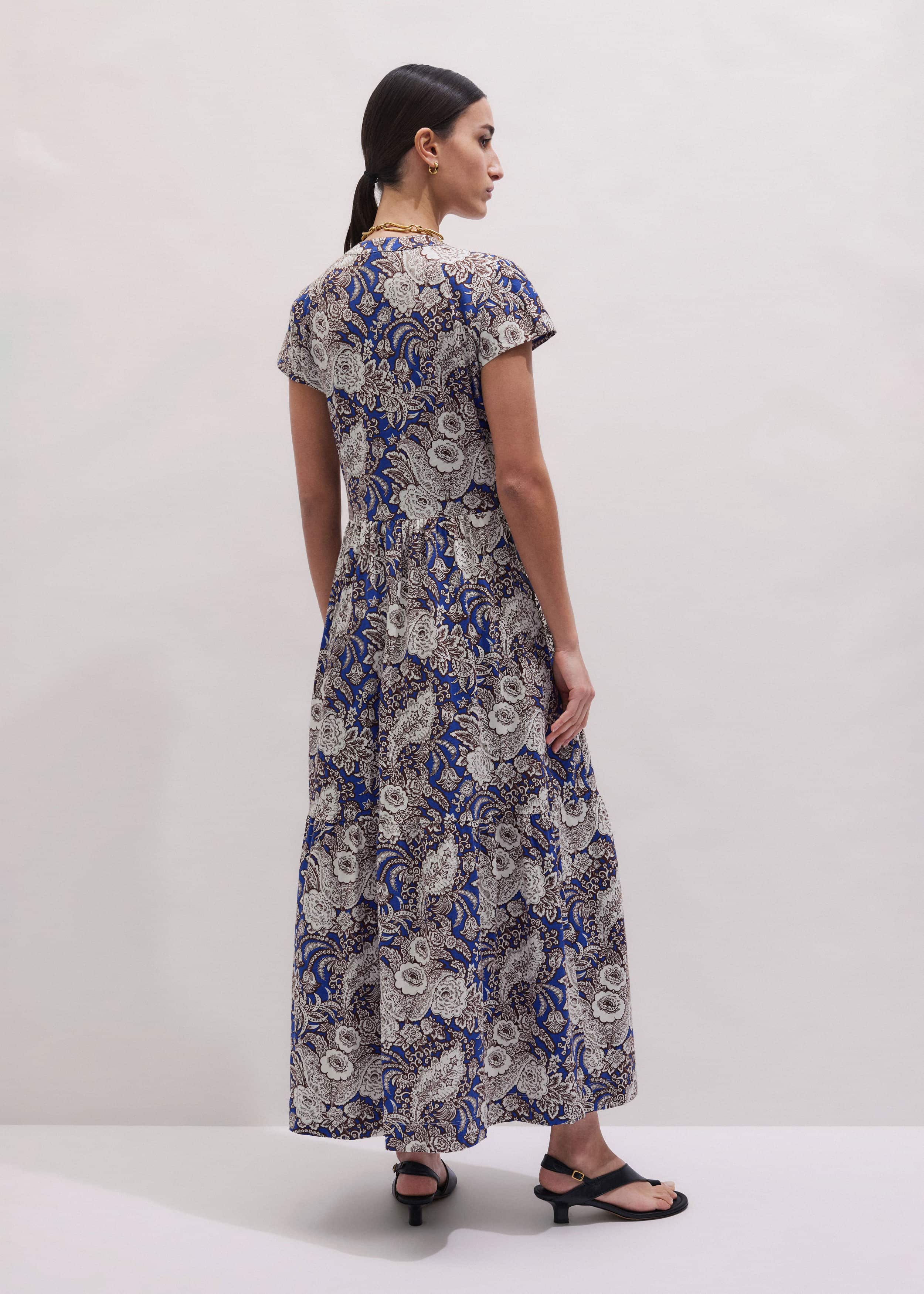 Blue Elaborate Botanical Tiered Maxi Dress
