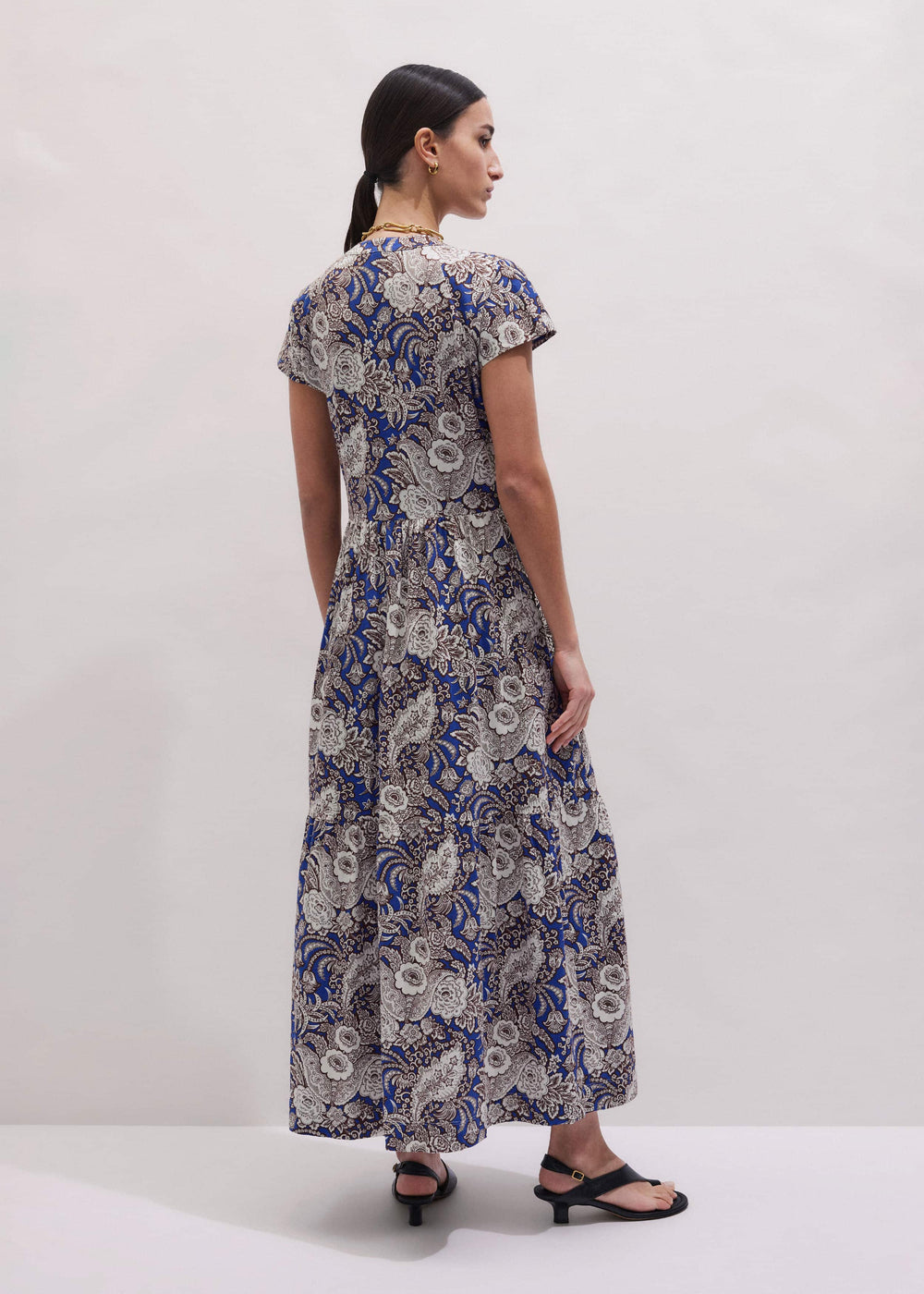 Blue Elaborate Botanical Tiered Maxi Dress