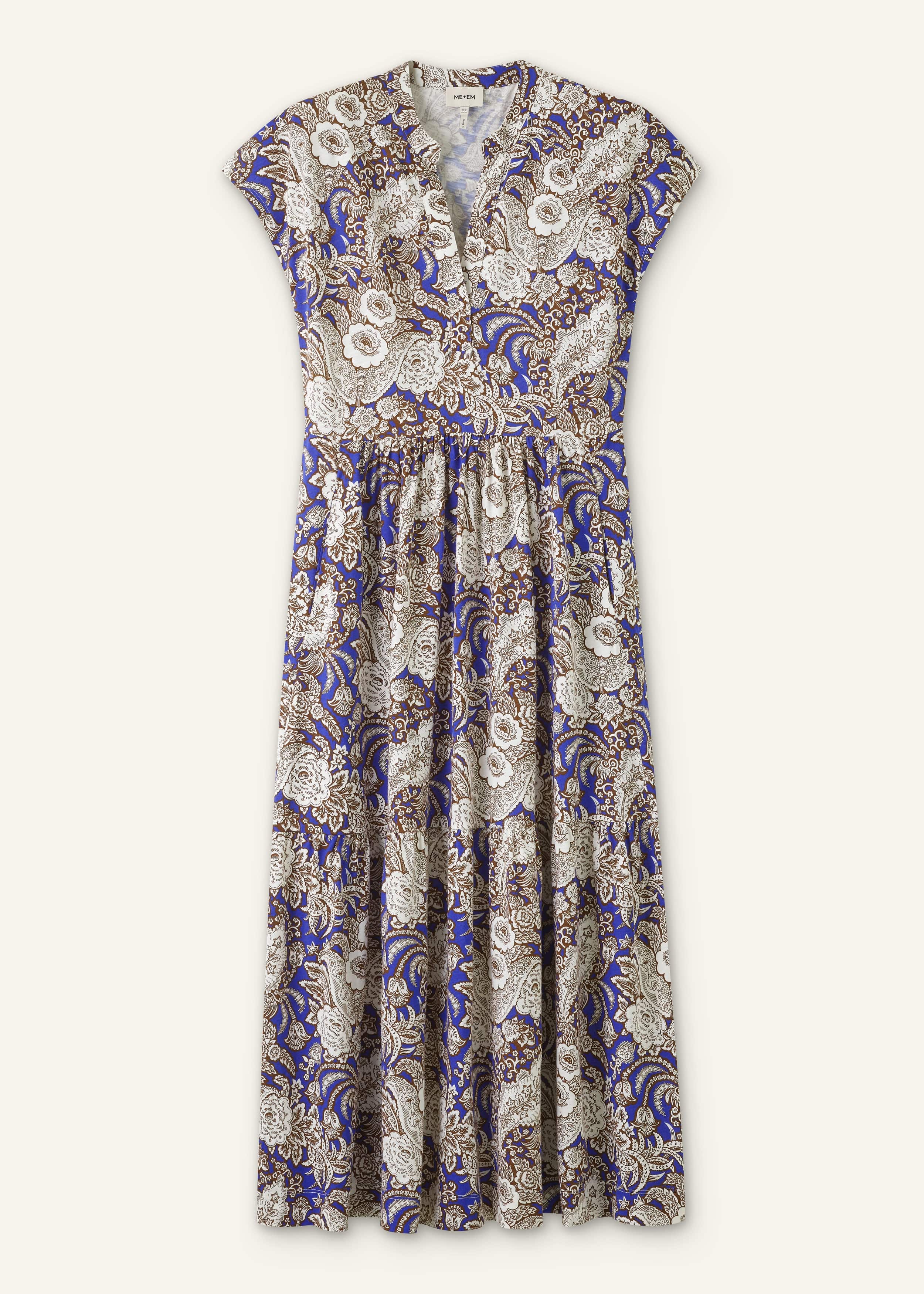 Blue Elaborate Botanical Tiered Maxi Dress