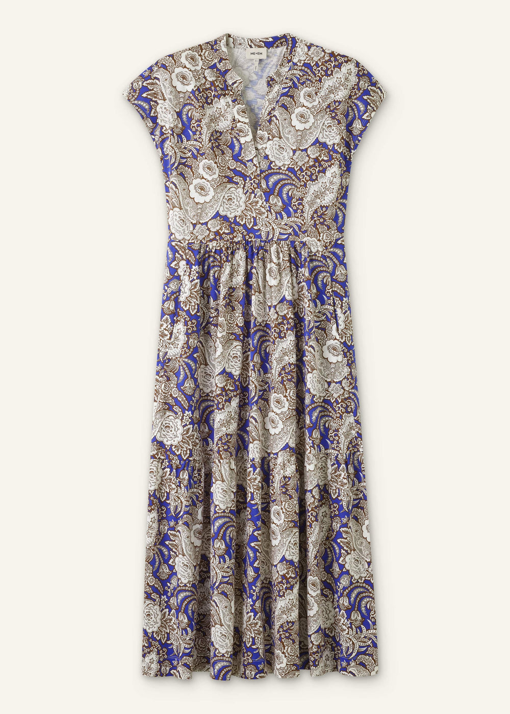 Blue Elaborate Botanical Tiered Maxi Dress
