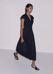Black Crease-Less Linen Embroidered Maxi Dress