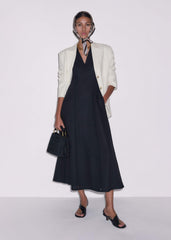 Black Crease-Less Linen Embroidered Maxi Dress