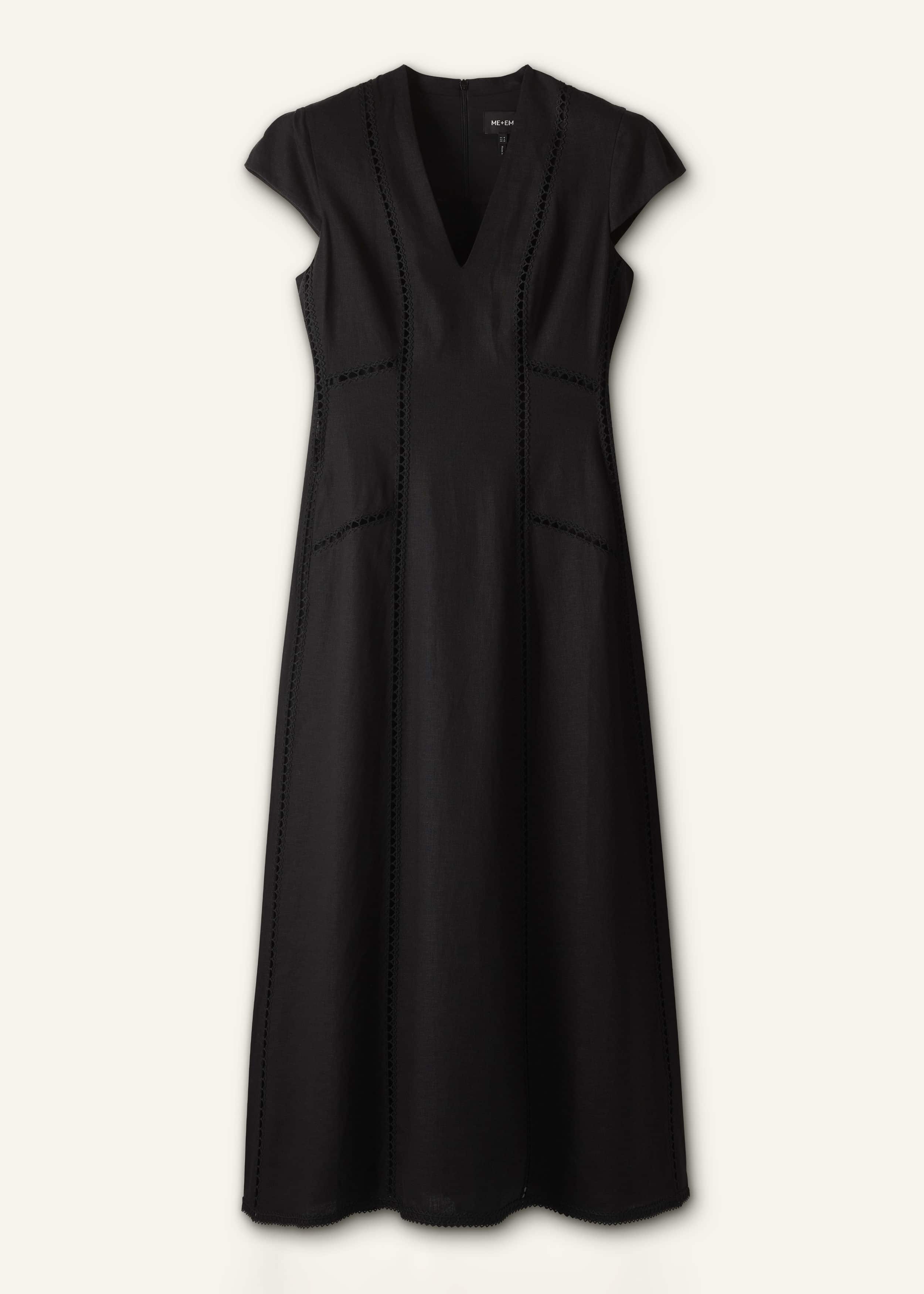 Black Crease-Less Linen Embroidered Maxi Dress