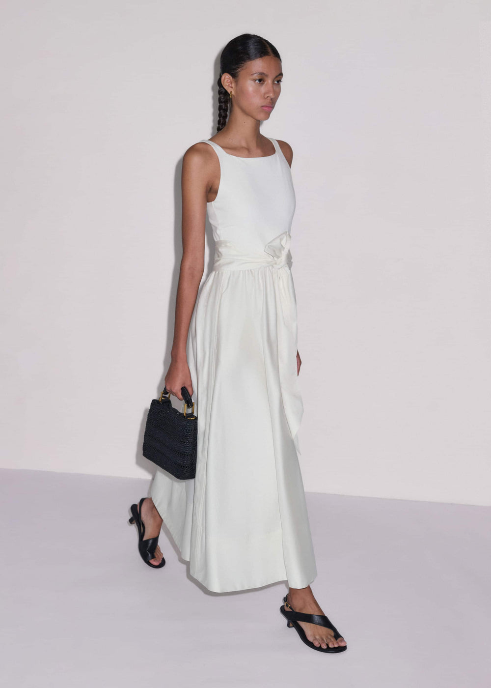 Cream Fit + Flare Maxi Dress