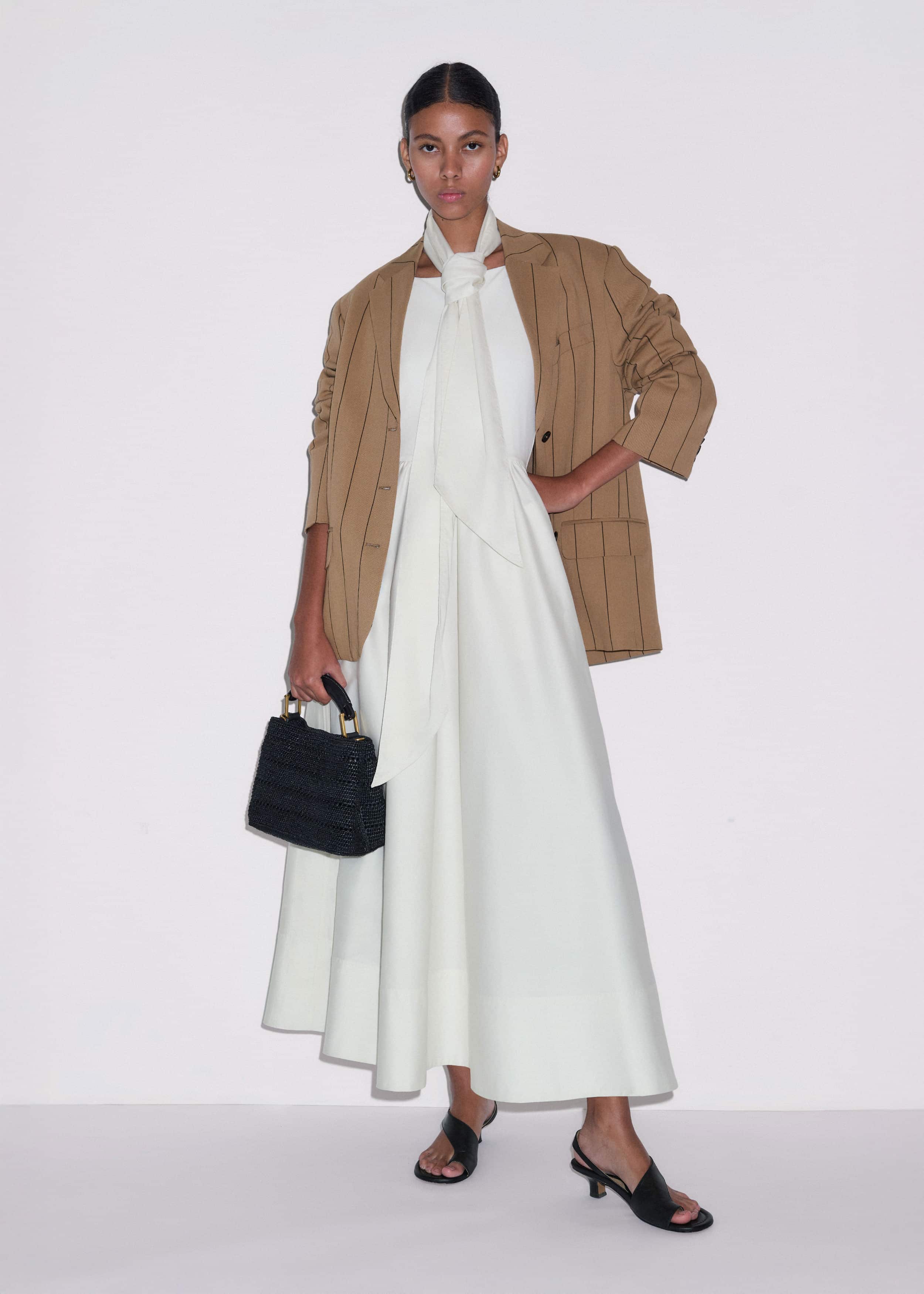 Cream Fit + Flare Maxi Dress