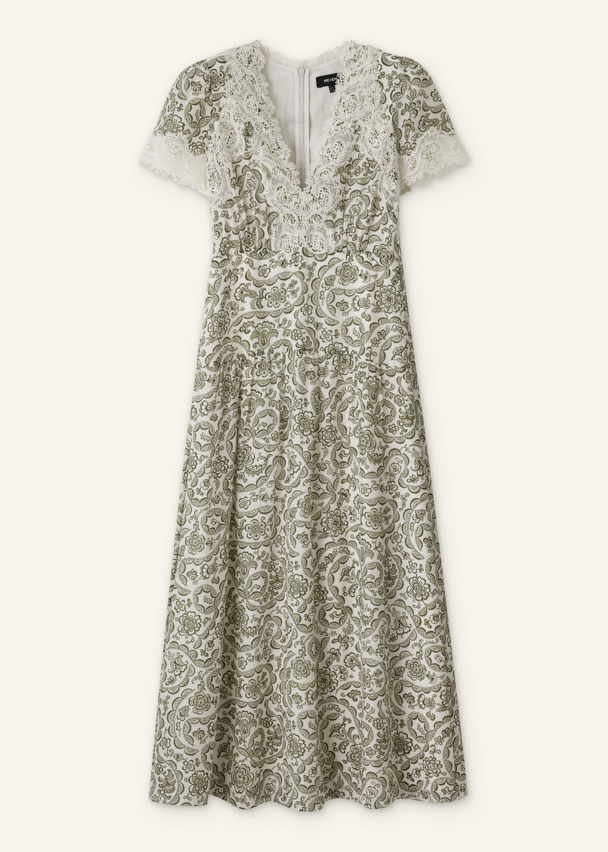 Green Silk Cotton Lace Trim Maxi Dress