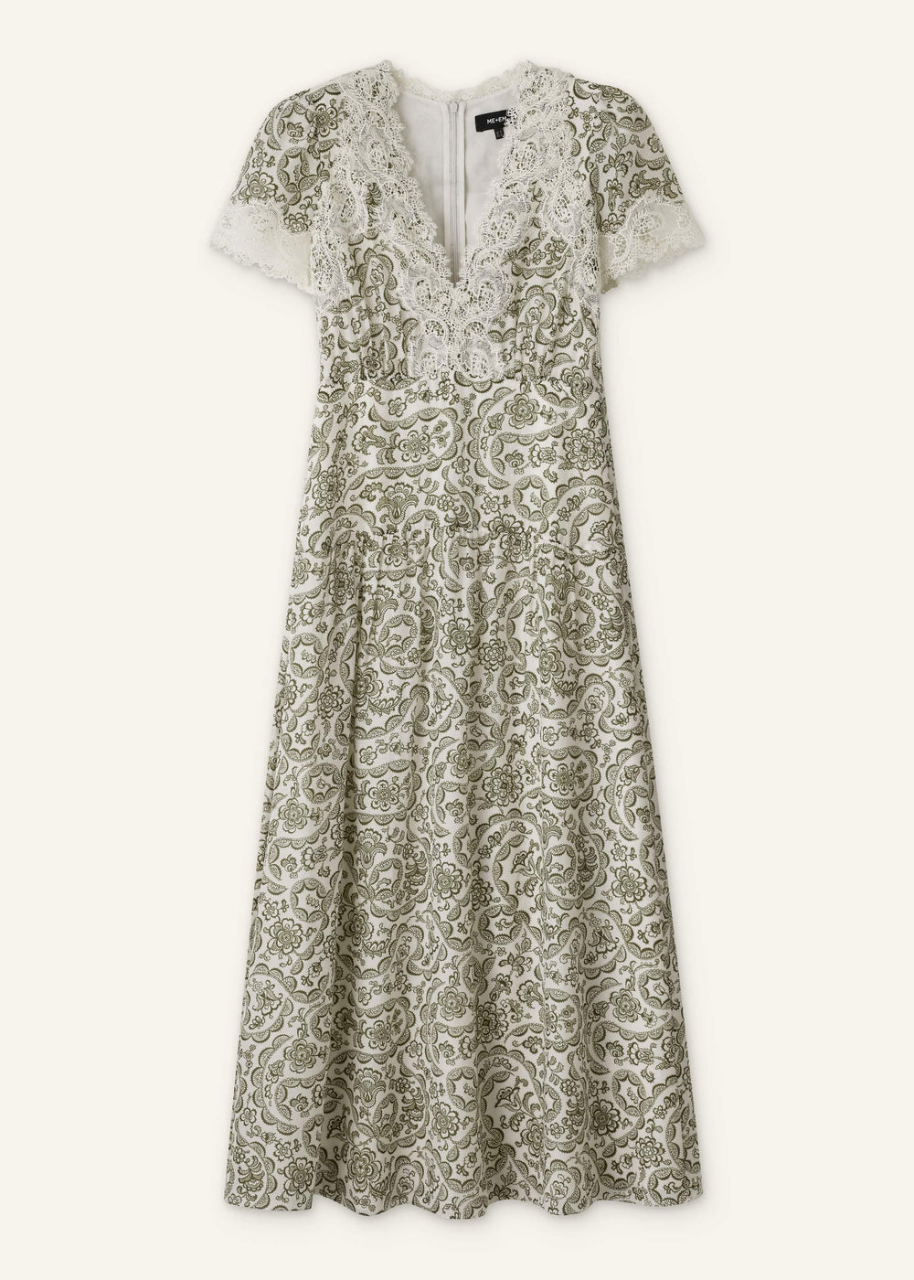 Green Silk Cotton Lace Trim Maxi Dress