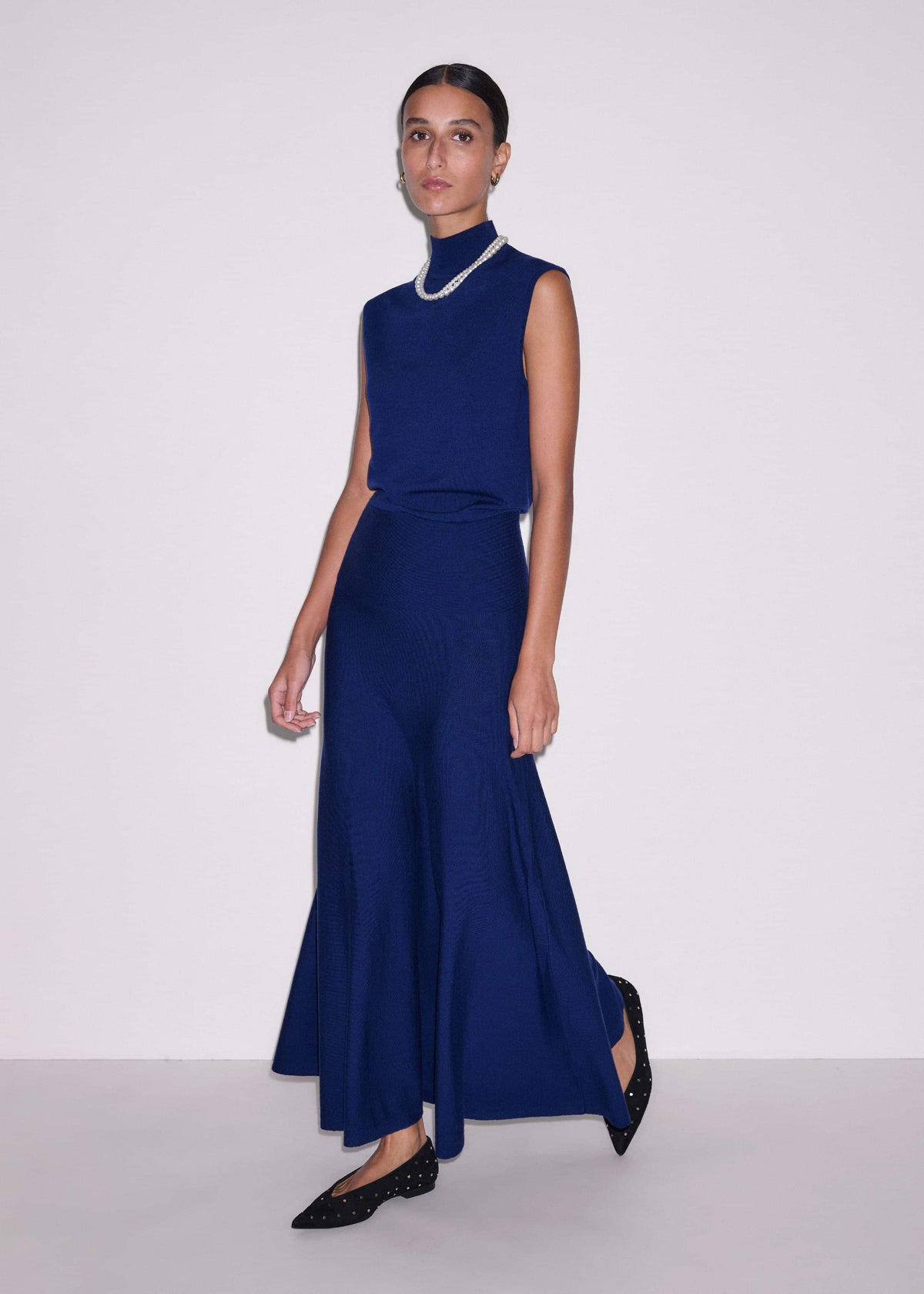 Blue High Neck Knit Maxi Dress + Layering Top