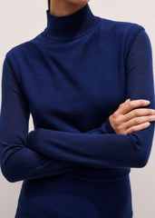Blue High Neck Knit Maxi Dress + Layering Top