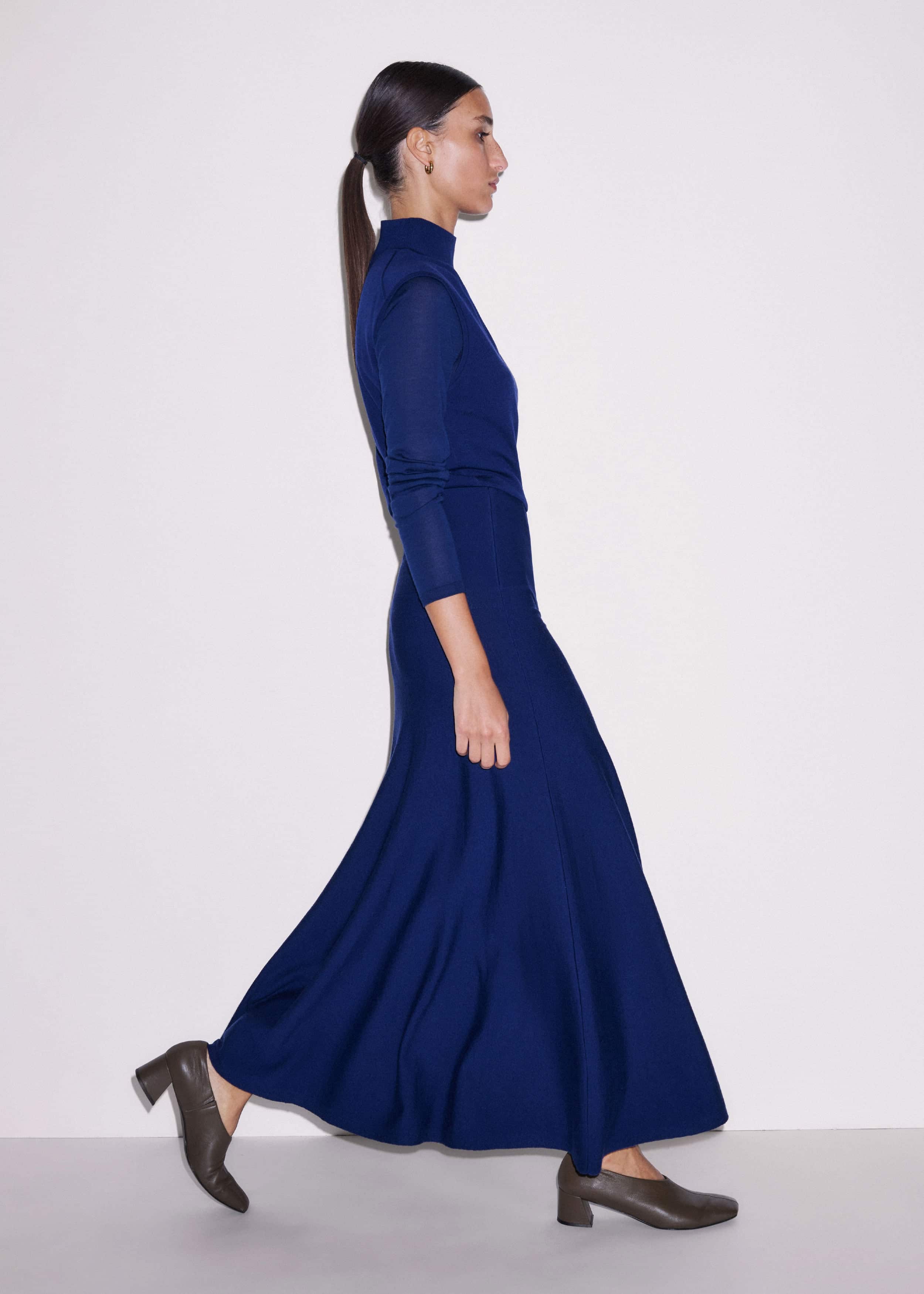 Blue High Neck Knit Maxi Dress + Layering Top