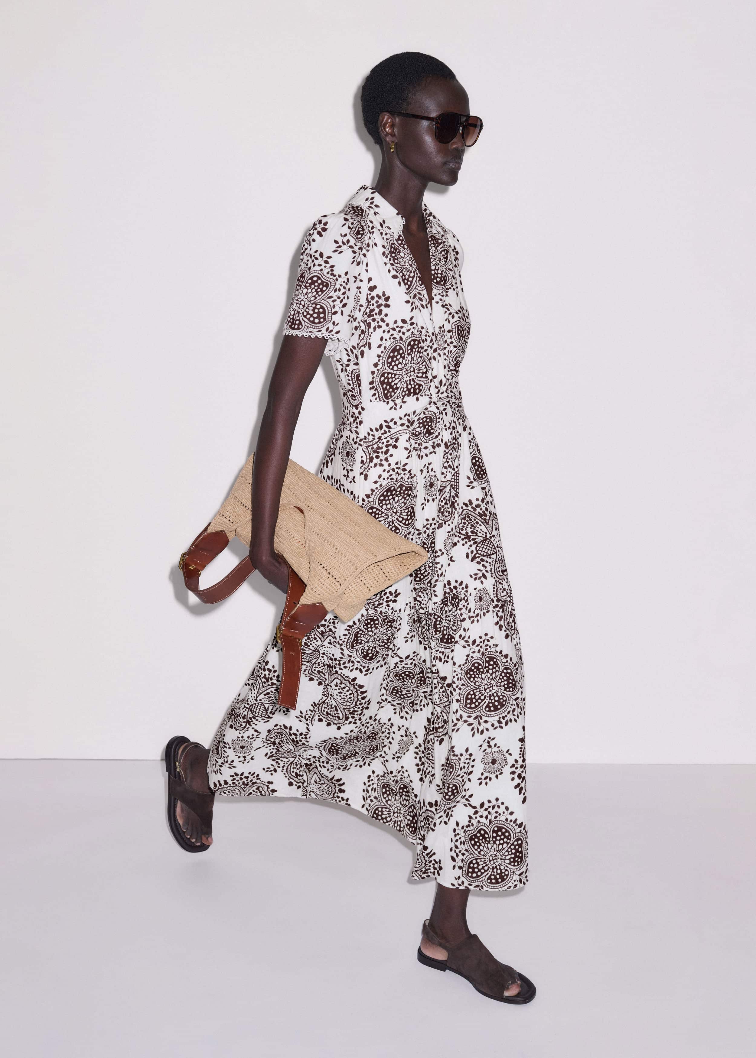 White Cheesecloth In-Full-Bloom Print Maxi Dress + Belt