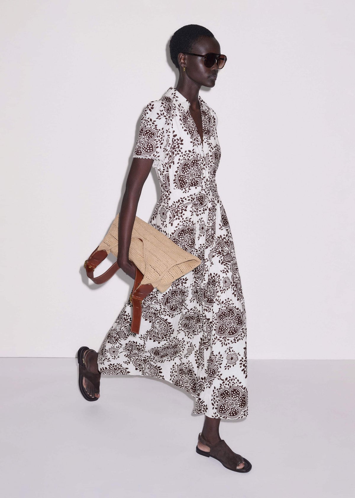 White Cheesecloth In-Full-Bloom Print Maxi Dress + Belt