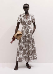 White Cheesecloth In-Full-Bloom Print Maxi Dress + Belt