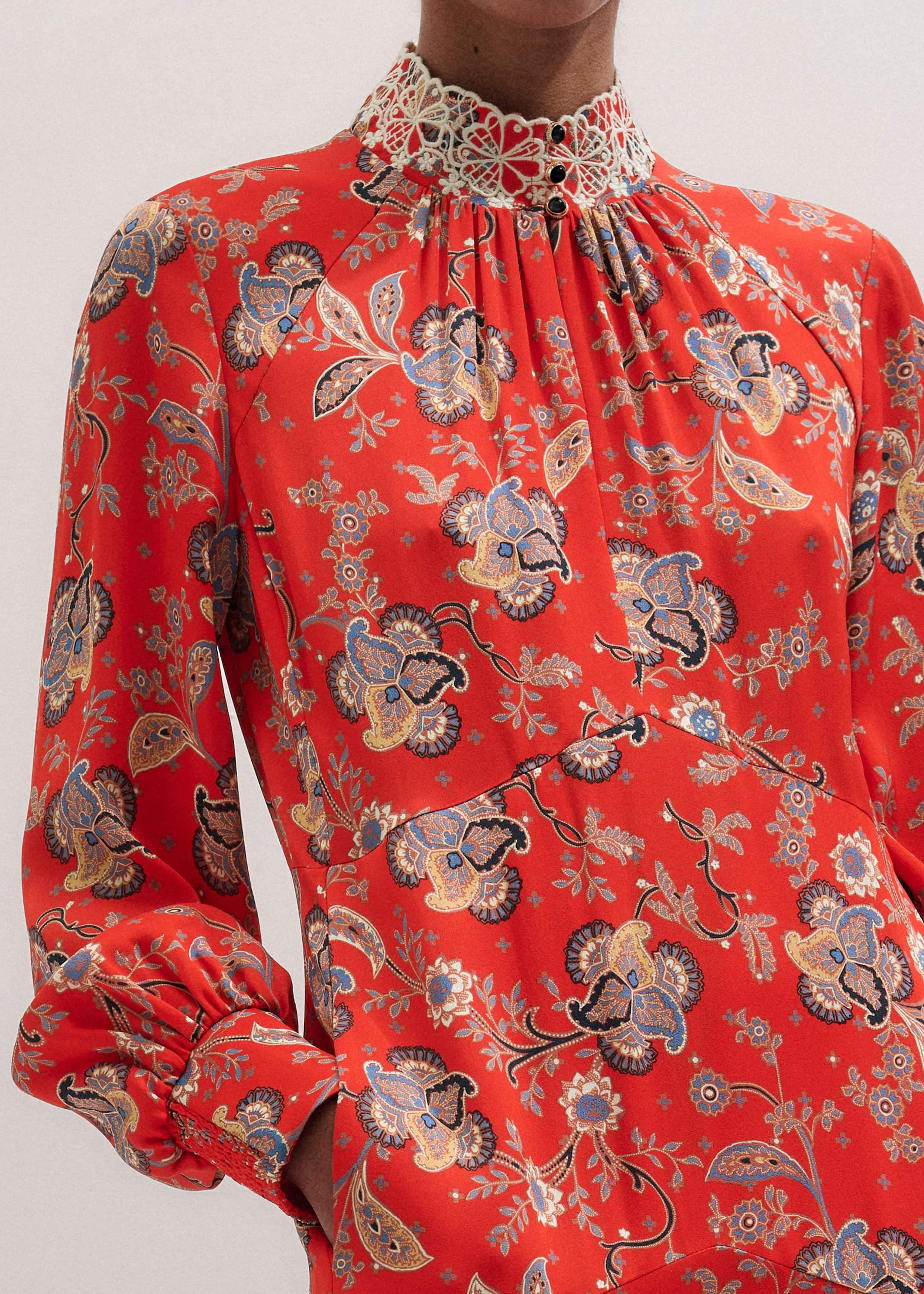 Orange Fit + Flare Ornate Paisley Print Maxi Dress