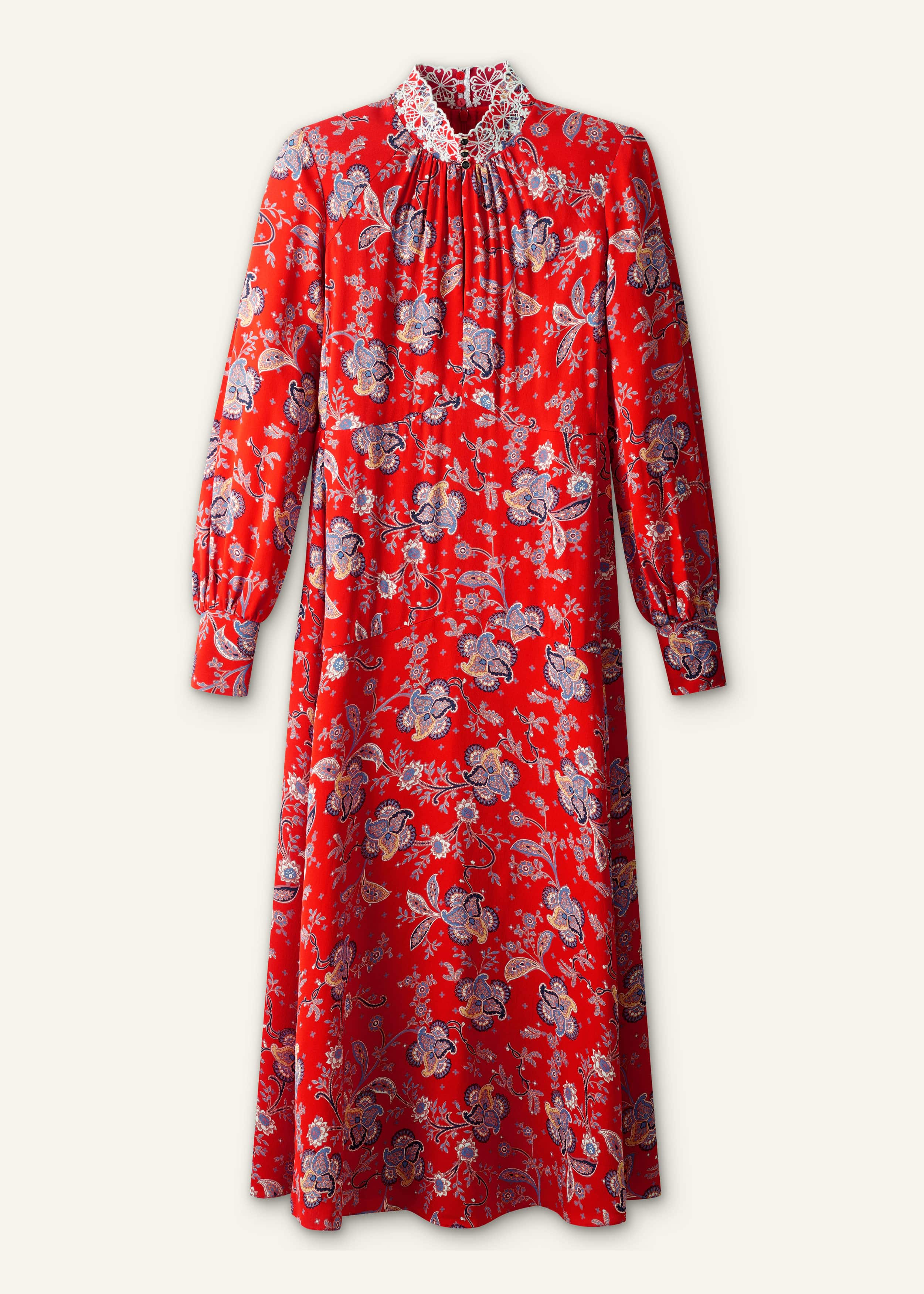 Orange Fit + Flare Ornate Paisley Print Maxi Dress