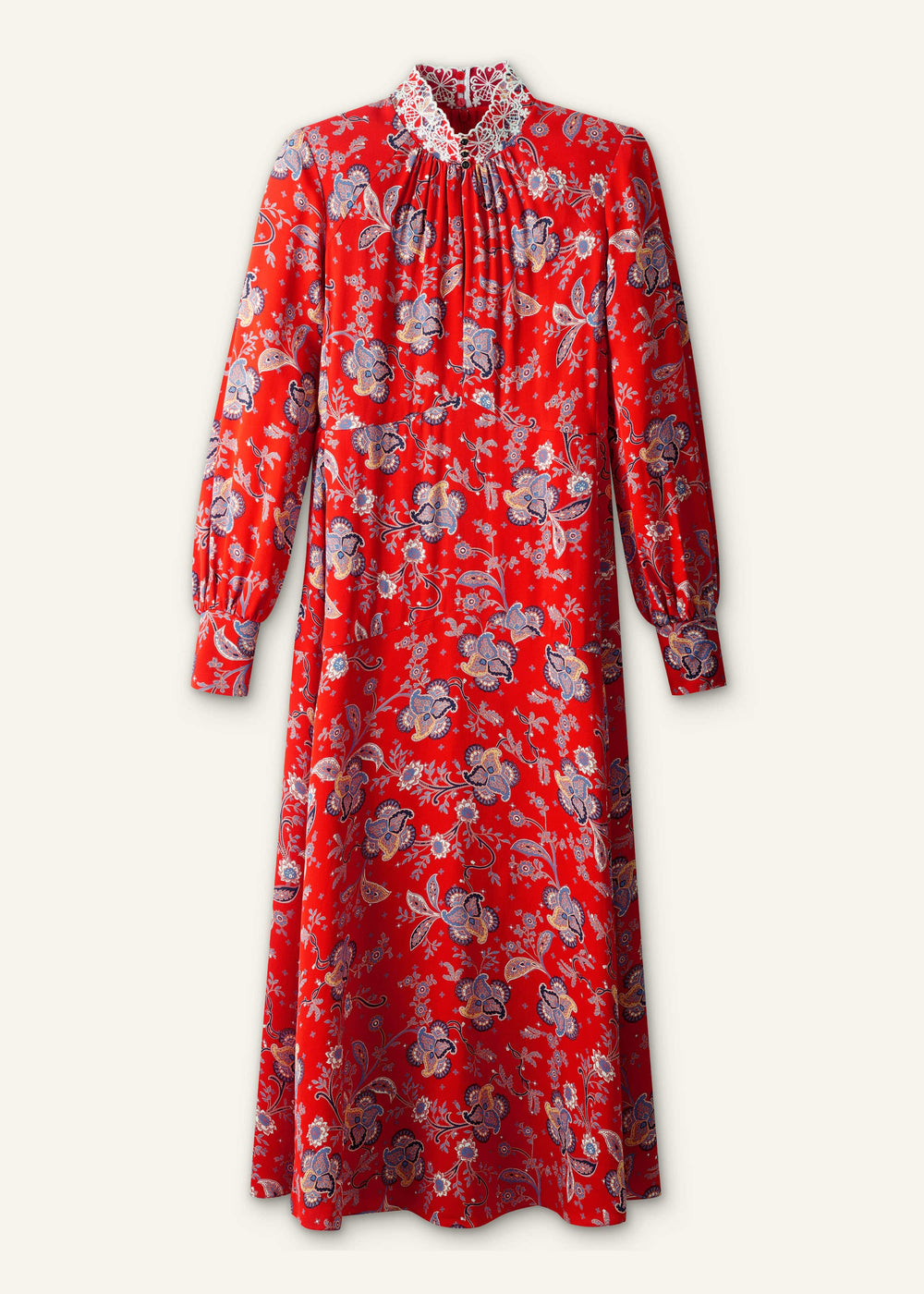 Orange Fit + Flare Ornate Paisley Print Maxi Dress