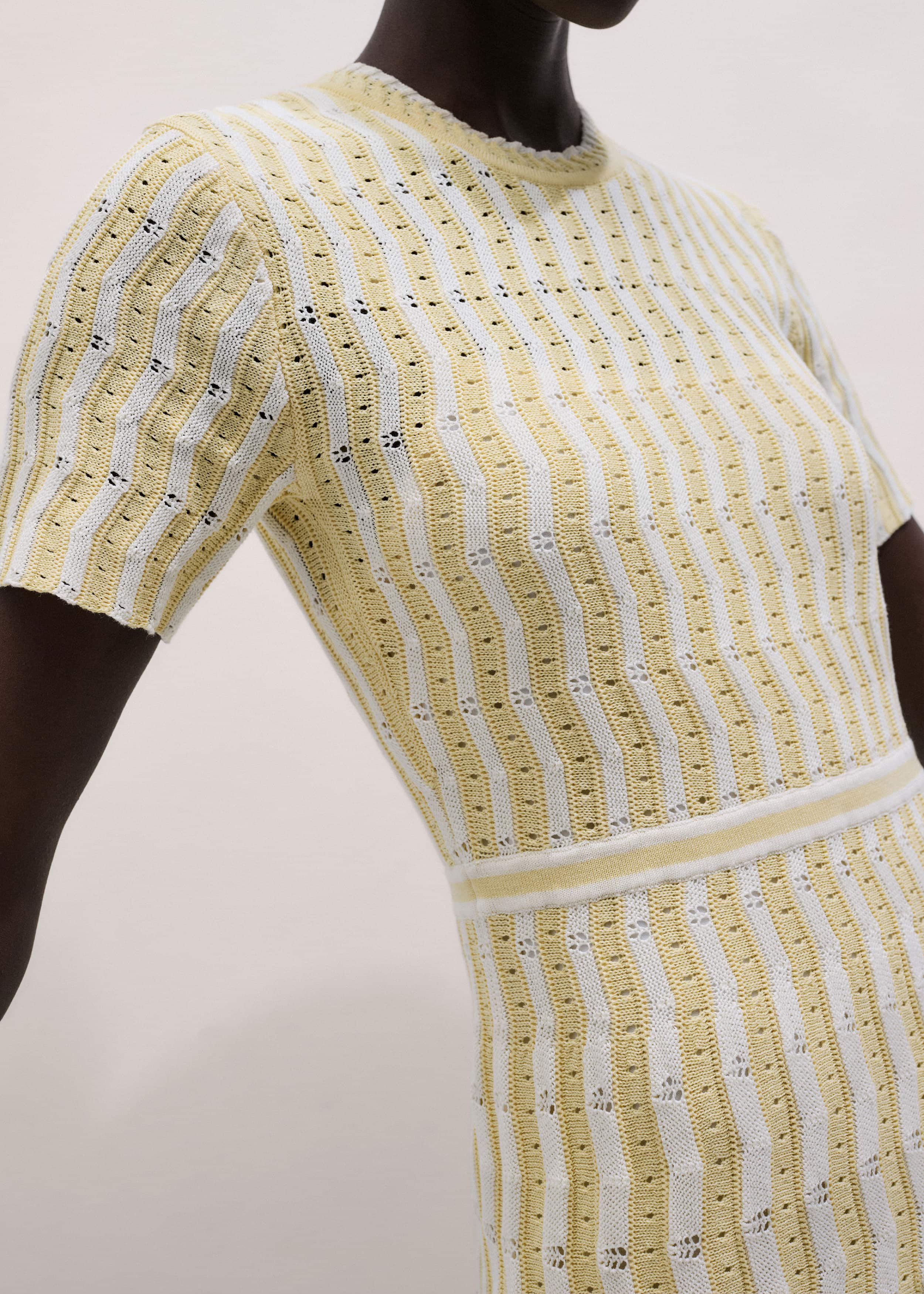 Yellow Textured Pointelle Stripe Knit Maxi Dress