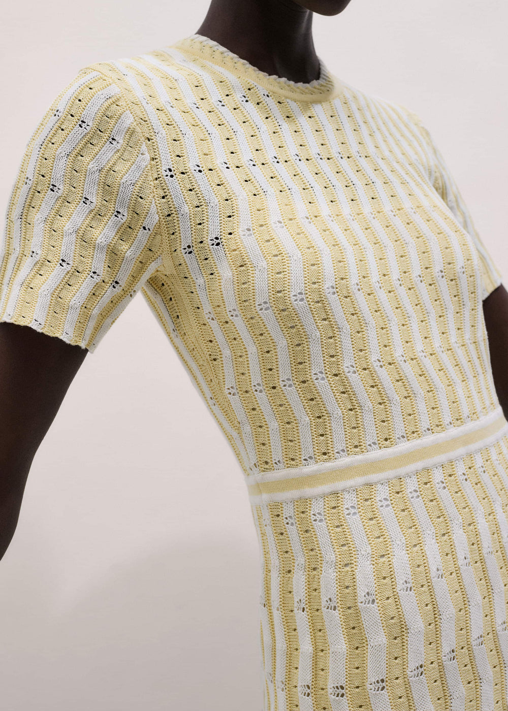 Yellow Textured Pointelle Stripe Knit Maxi Dress