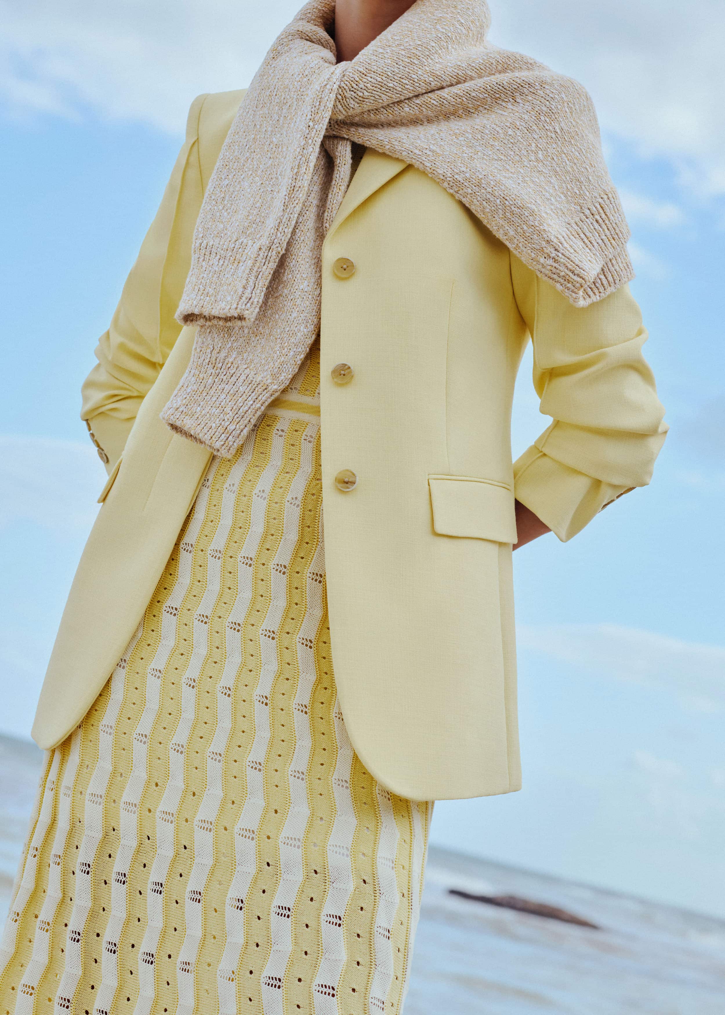 Yellow Textured Pointelle Stripe Knit Maxi Dress