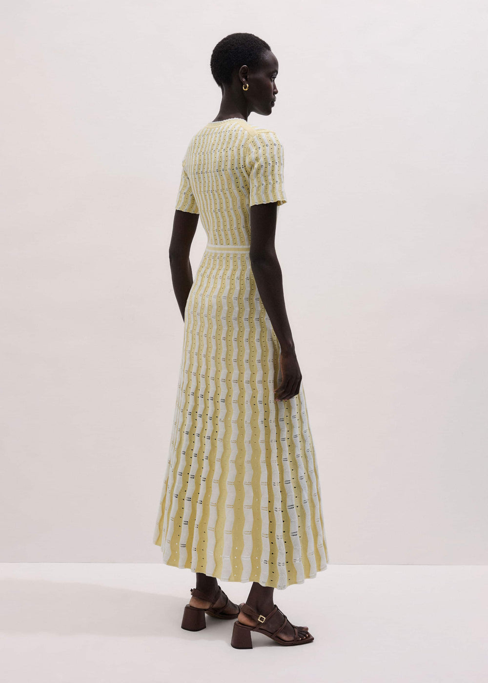 Yellow Textured Pointelle Stripe Knit Maxi Dress