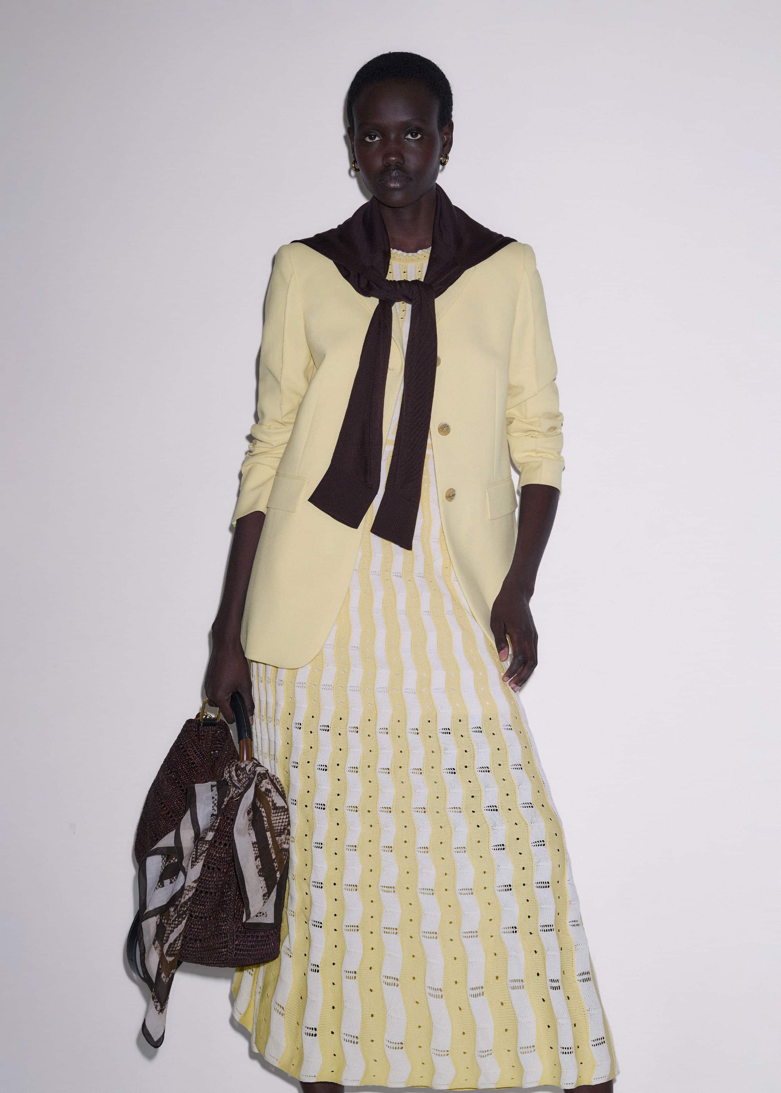 Yellow Textured Pointelle Stripe Knit Maxi Dress