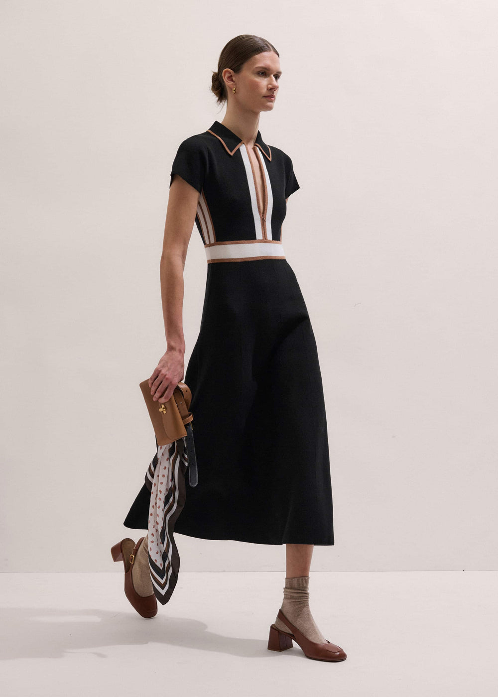 Black Milano Knit Collared Maxi Dress