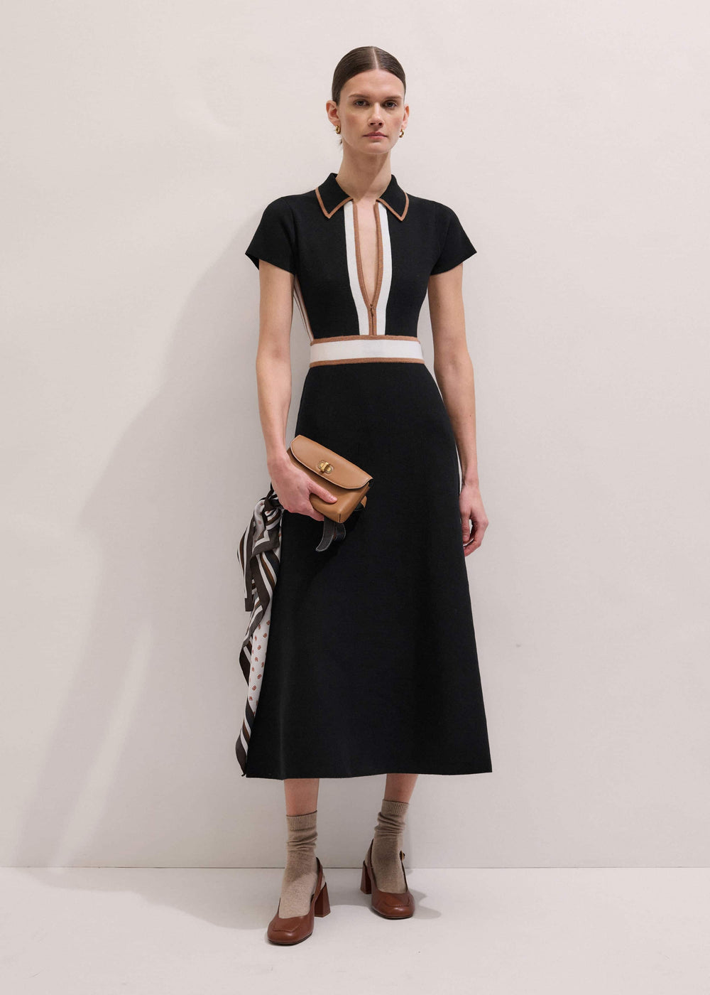 Black Milano Knit Collared Maxi Dress