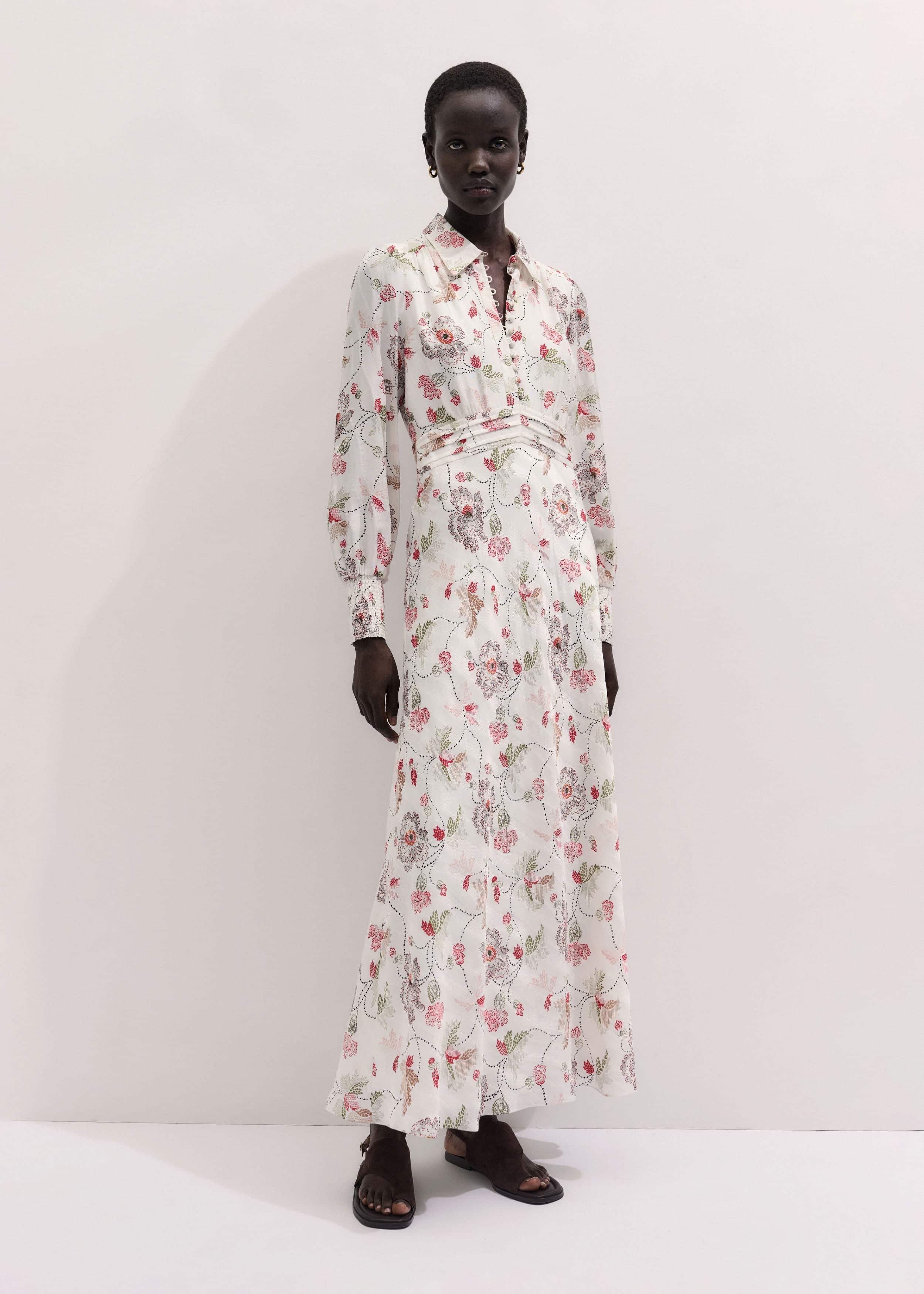 Cream Fit + Flare Maxi Dress