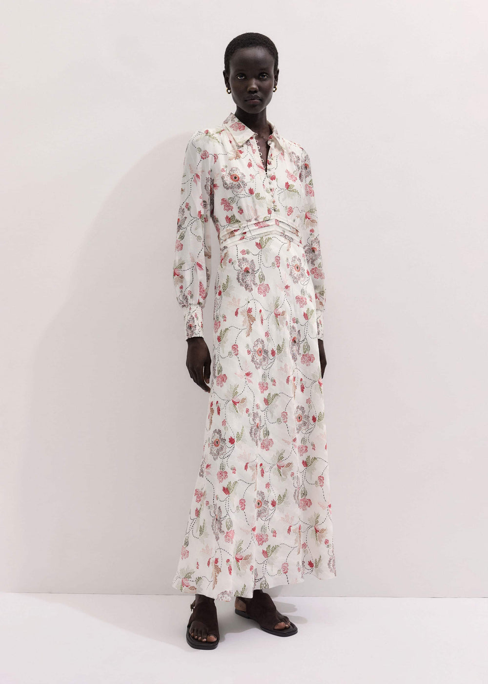 Cream Fit + Flare Maxi Dress