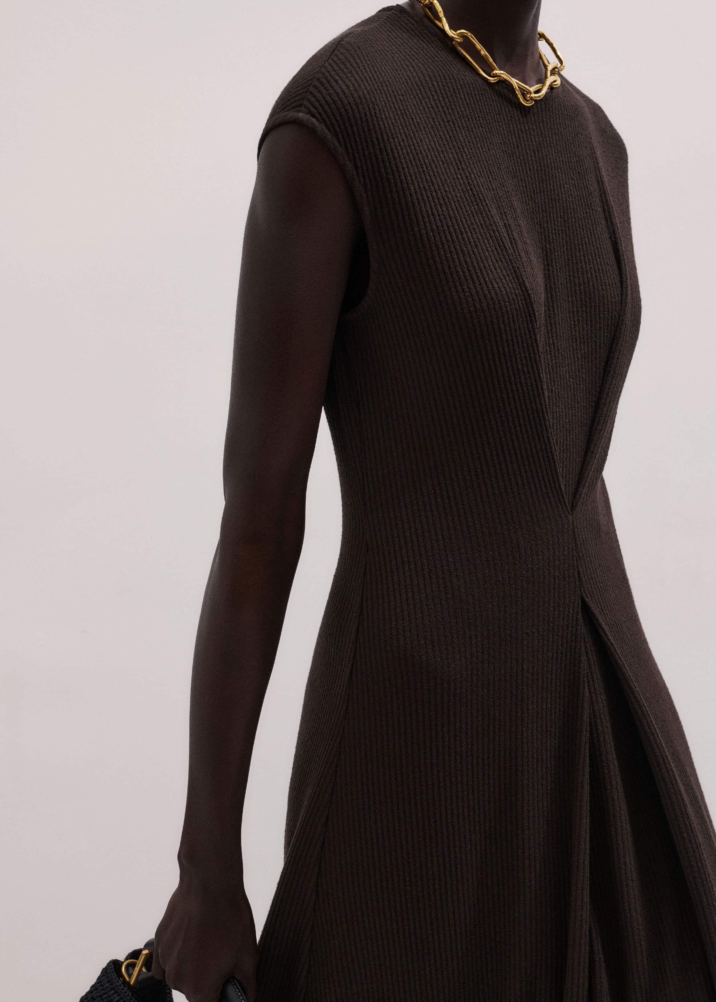 Brown Draped Waist Clever Pleat Maxi Dress