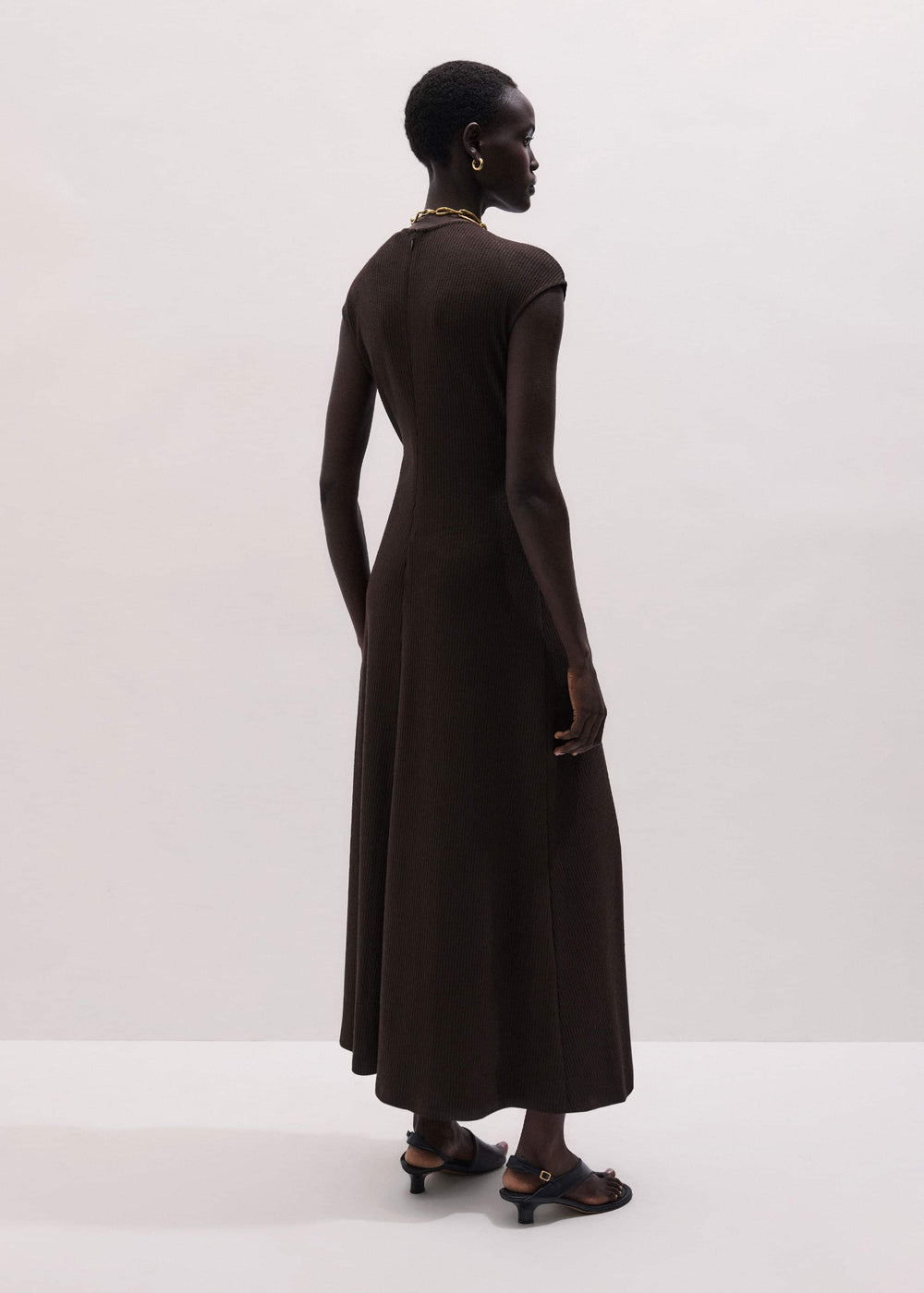 Brown Draped Waist Clever Pleat Maxi Dress