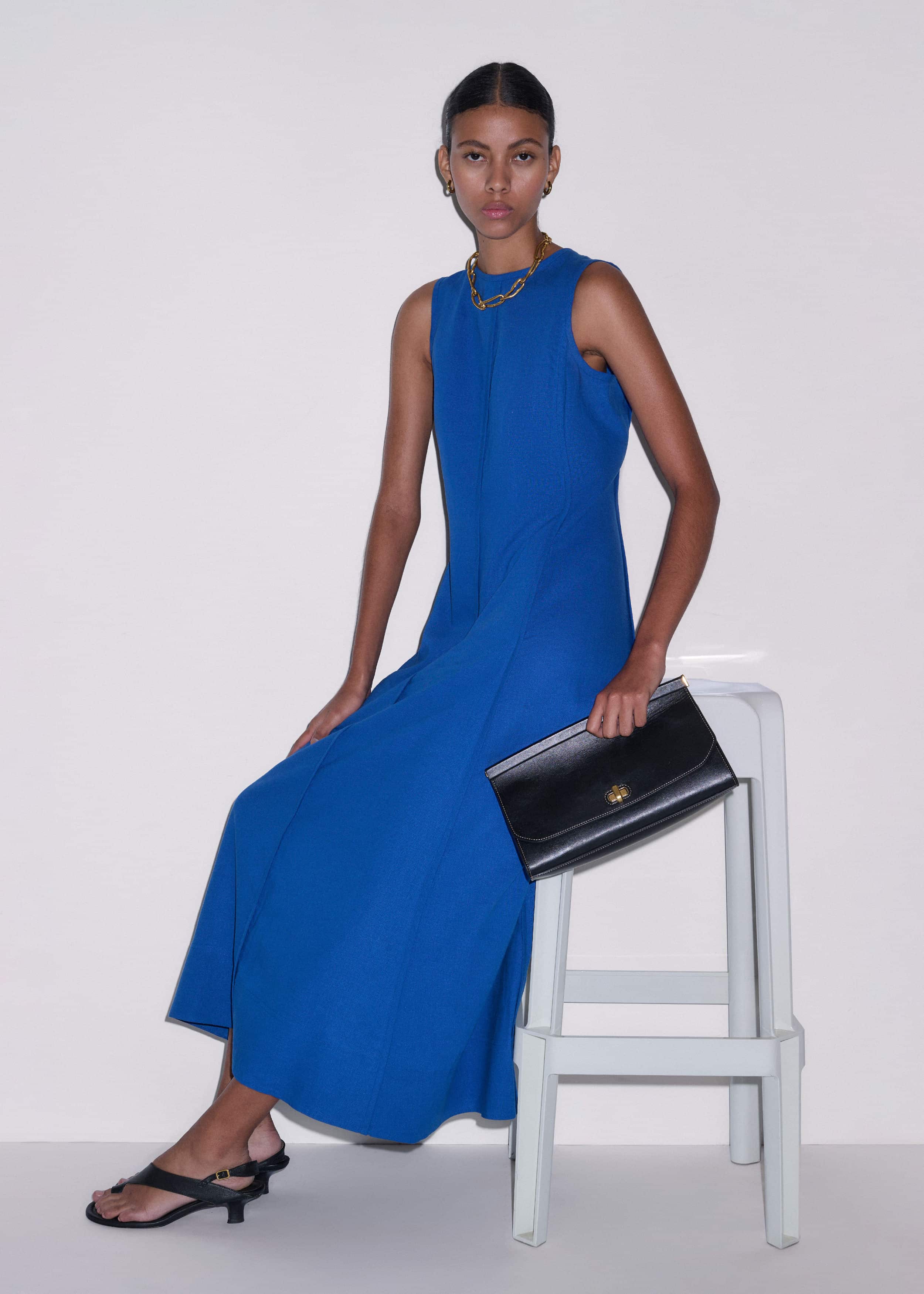 Blue Crease-Less Linen Effortless Maxi Dress