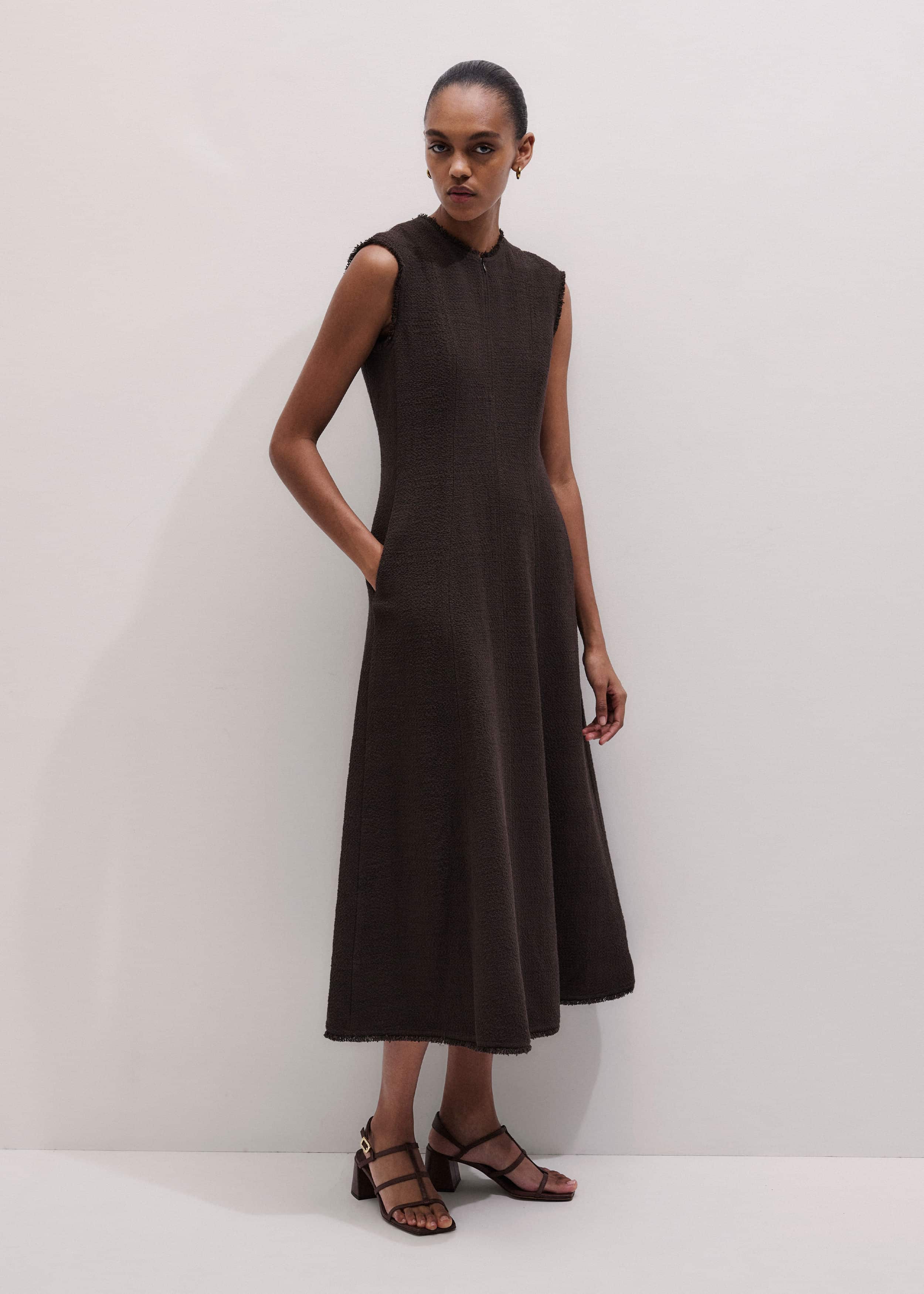 Brown Desk-To-Dinner Fit And Flare Maxi Dress