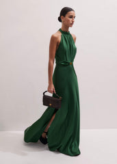 Green Beautifully Draped Full-Length Dress