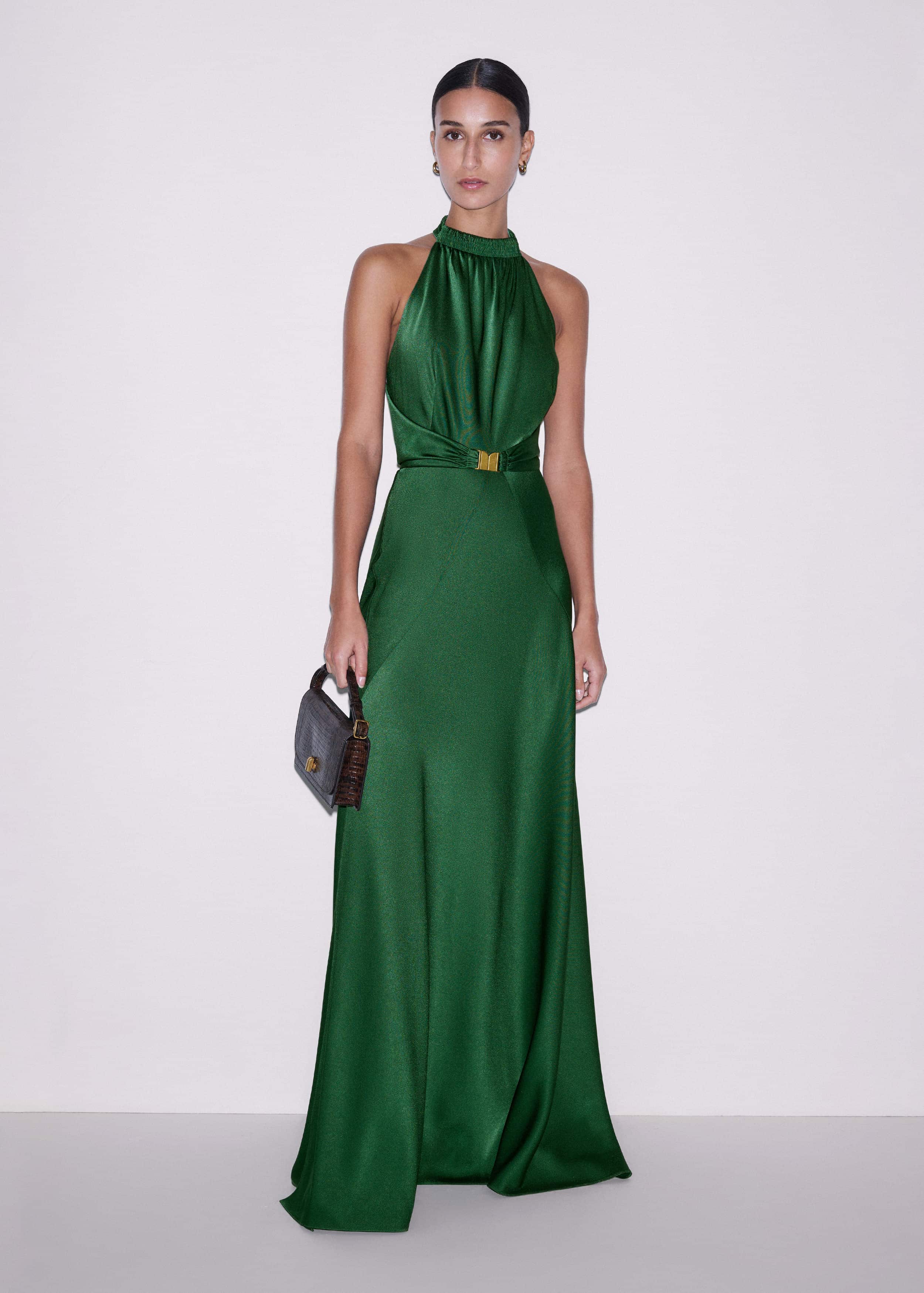 Green Beautifully Draped Full-Length Dress