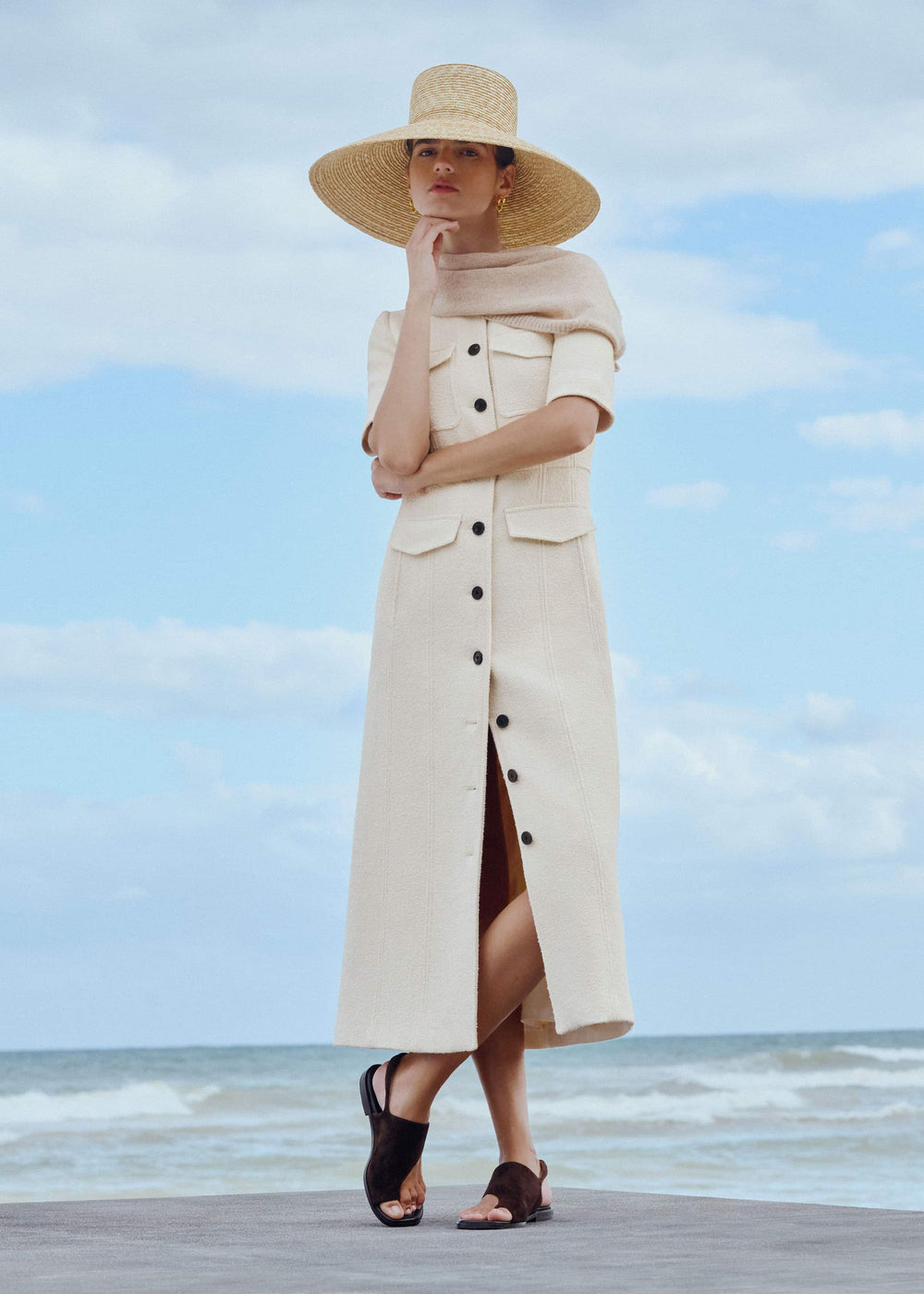 Cream Button Front Maxi Dress