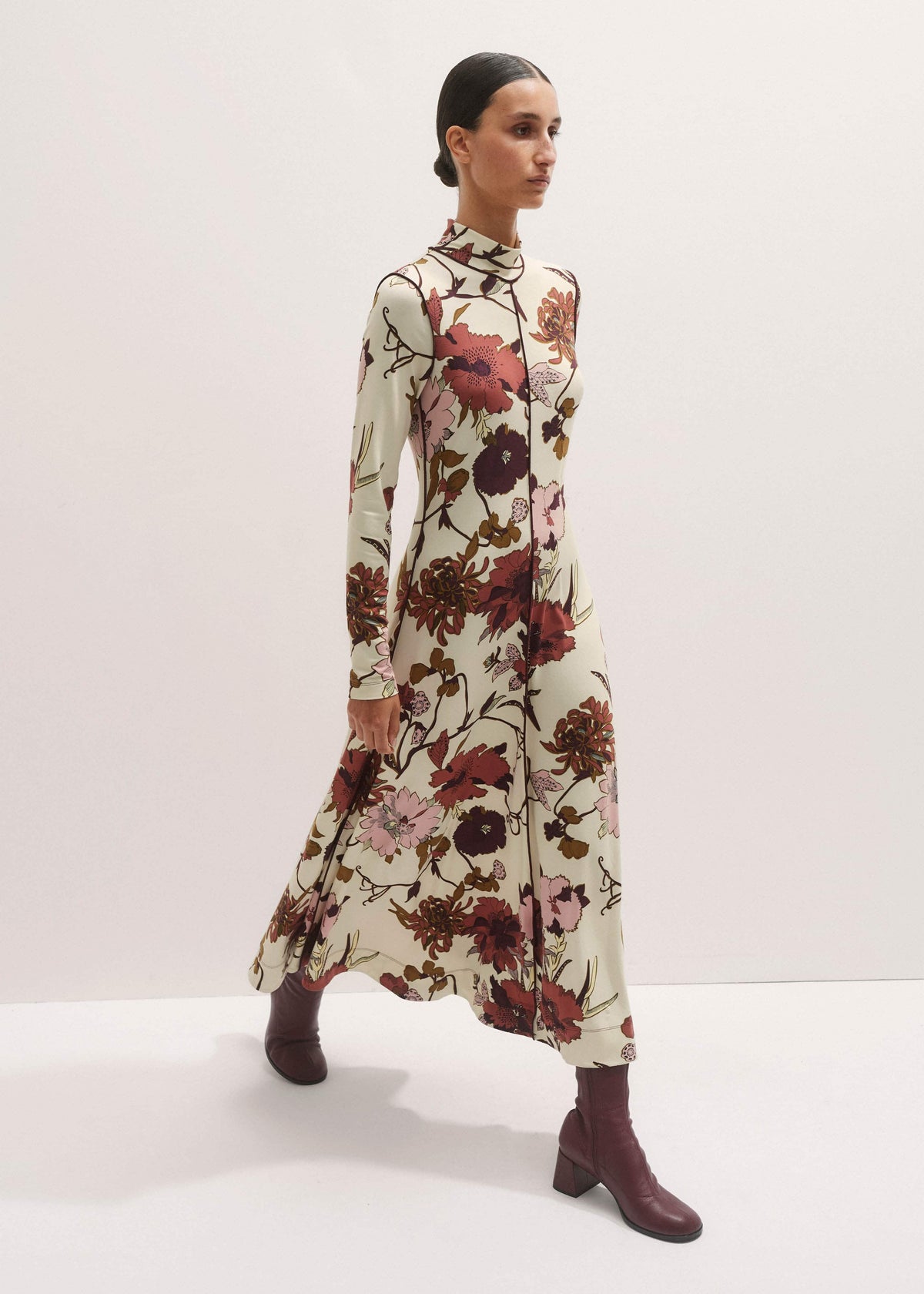 Cream High Neck Jersey Maxi Dress