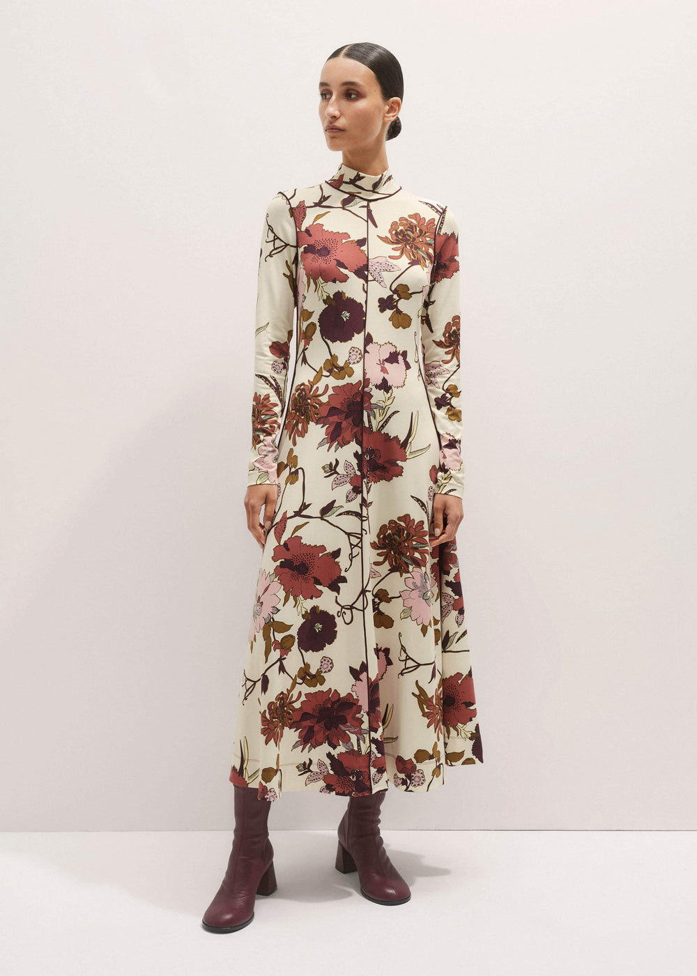 Cream High Neck Jersey Maxi Dress