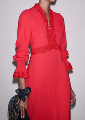 Red Fit + Flare Lace Detail Maxi Dress