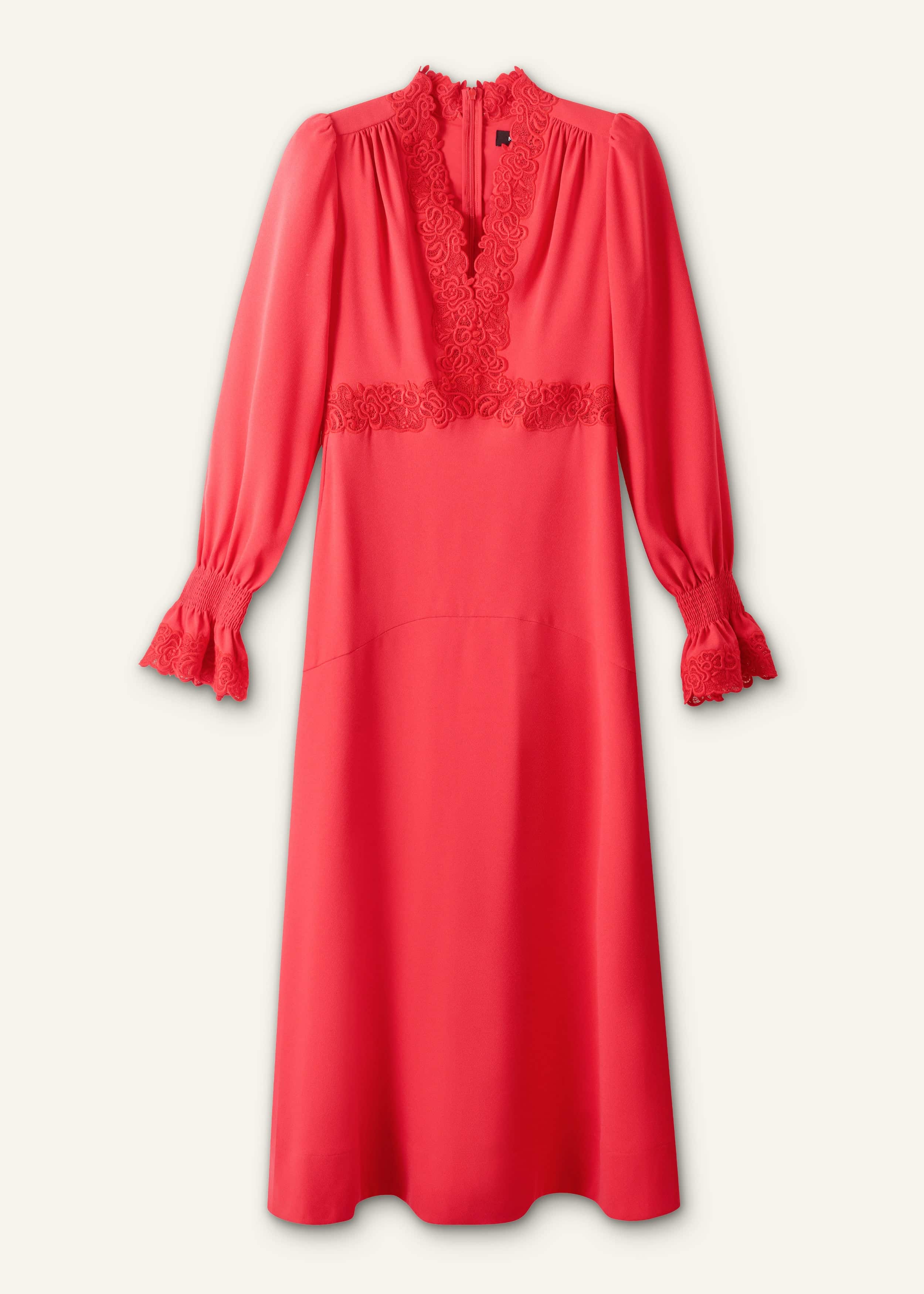 Red Fit + Flare Lace Detail Maxi Dress