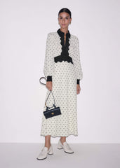 Cream Winter Polka Dot Lace Trim Maxi Dress
