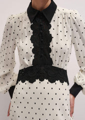 Cream Winter Polka Dot Lace Trim Maxi Dress
