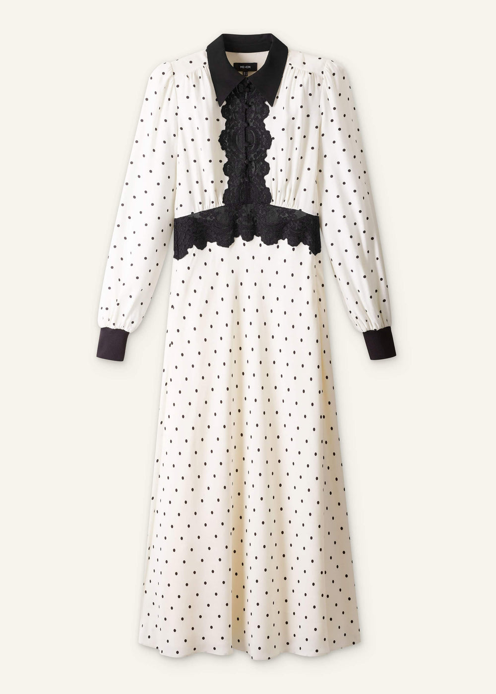 Cream Winter Polka Dot Lace Trim Maxi Dress