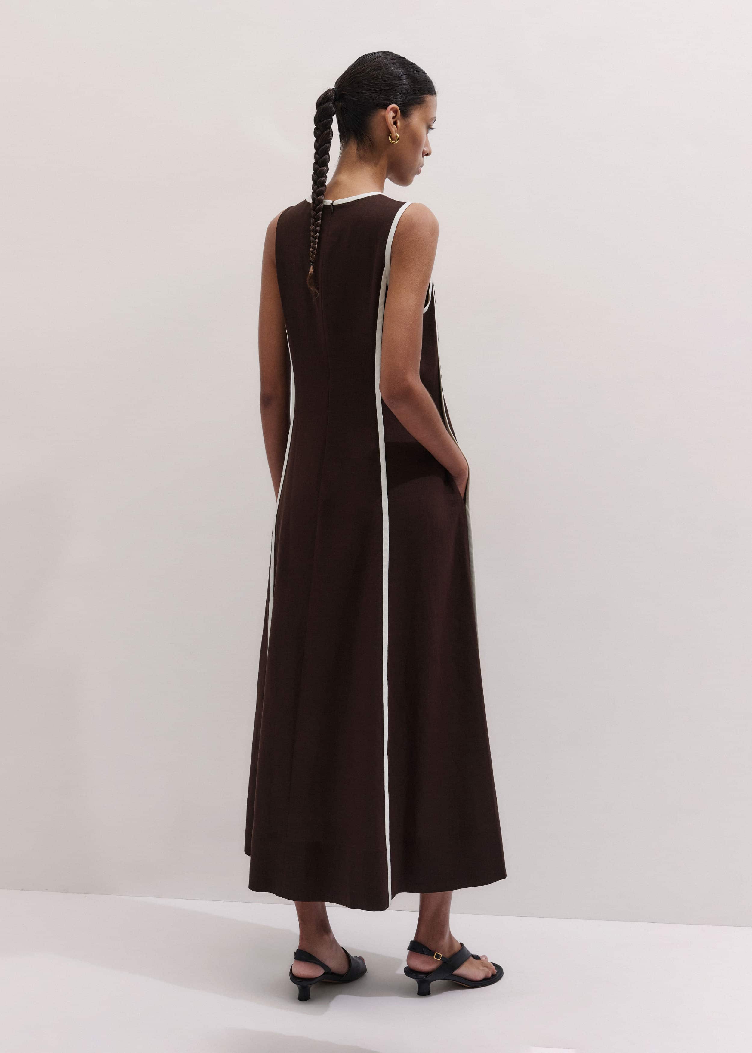 Brown Crease-Less Linen Effortless Maxi Dress
