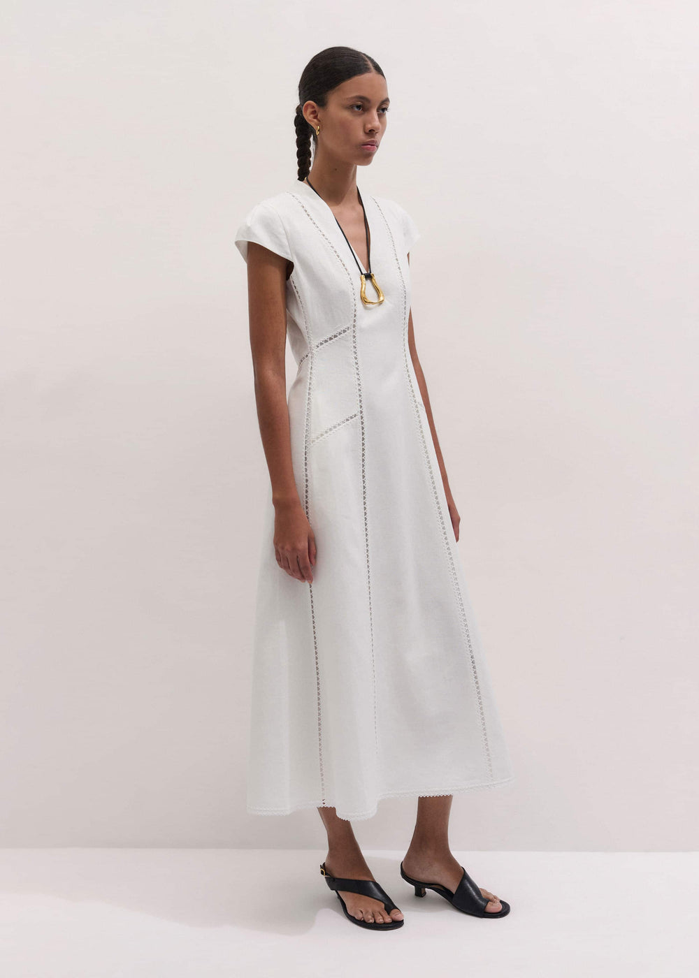 White Crease-Less Linen Embroidered Maxi Dress