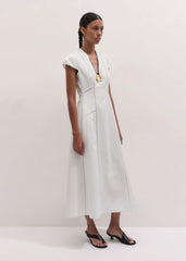 White Crease-Less Linen Embroidered Maxi Dress