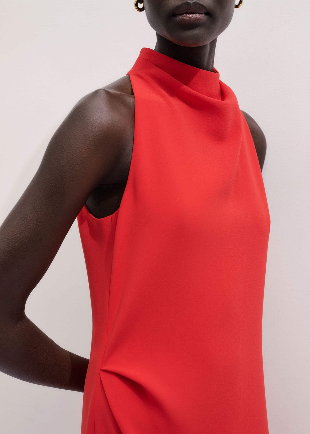 Red Draped Full Length Dress