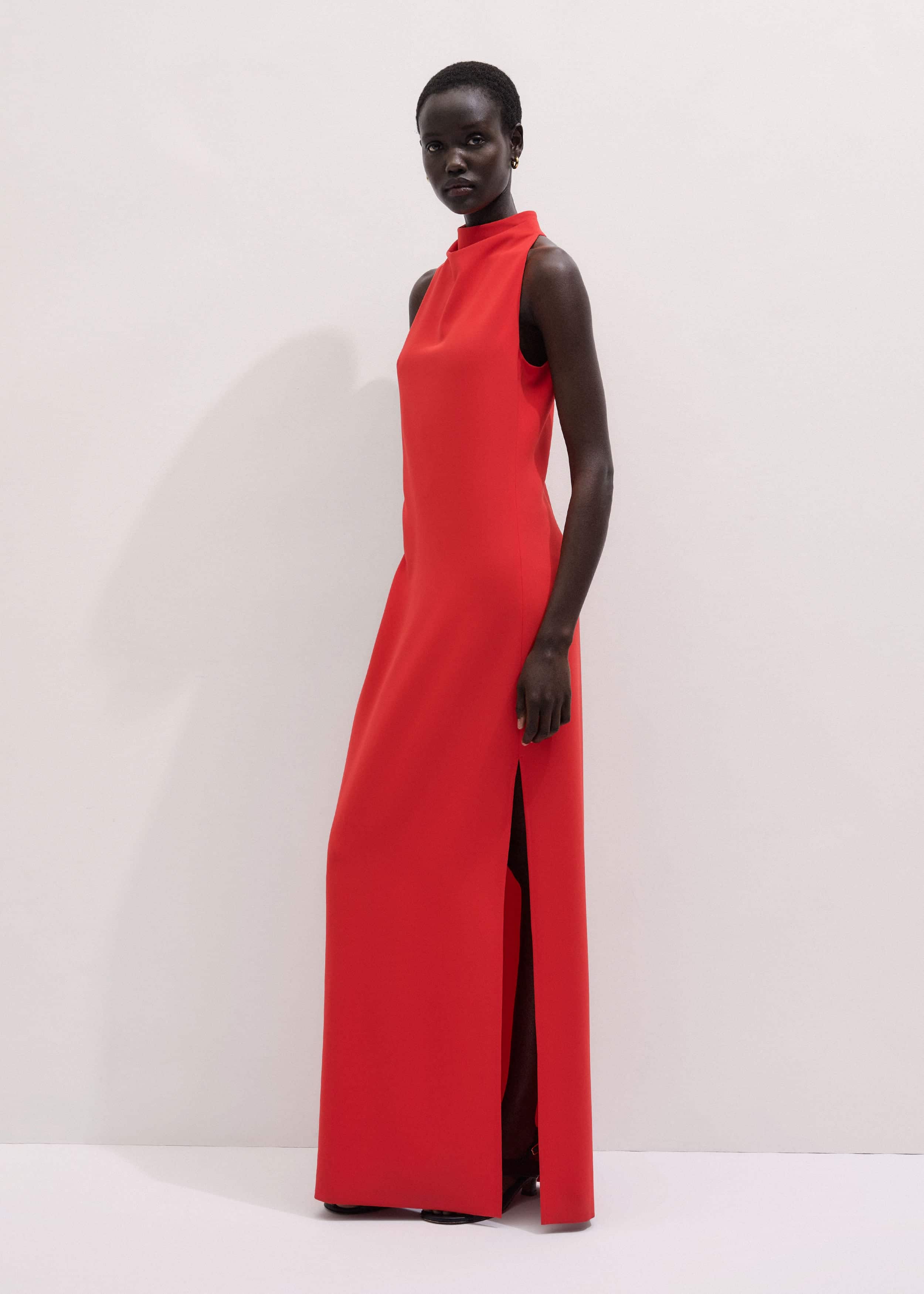 Red Draped Full Length Dress